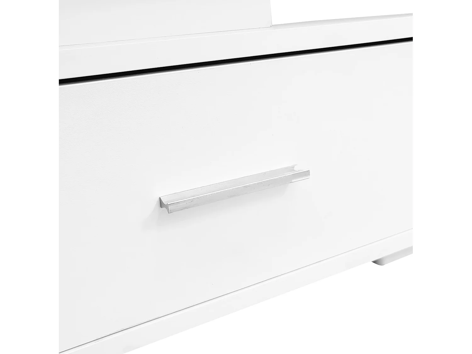 URBAN MEUBLE Table basse blanche plateau relevable à hauteur réglable 2 tiroirs et espace de rangement ouvert avec éclairage LED