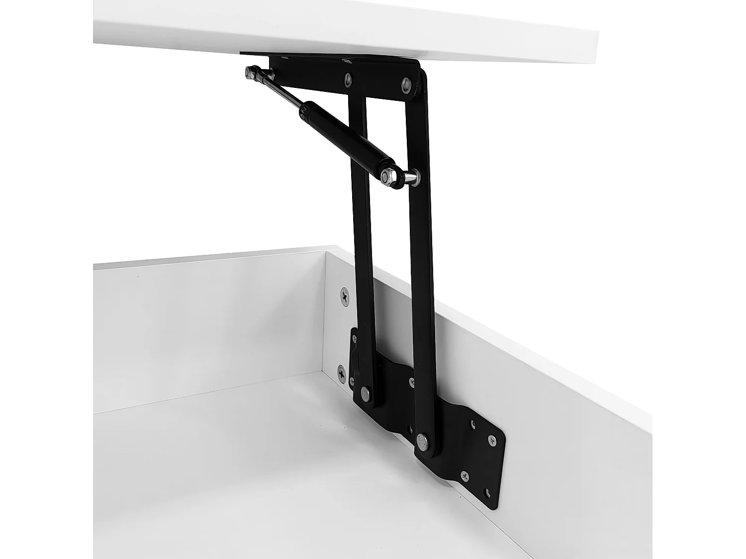 URBAN MEUBLE Table basse blanche plateau relevable à hauteur réglable 2 tiroirs et espace de rangement ouvert avec éclairage LED