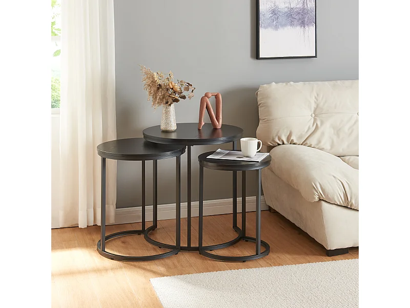 Lot de 3 tables basses gigognes Ulricehamn noir [en.casa]