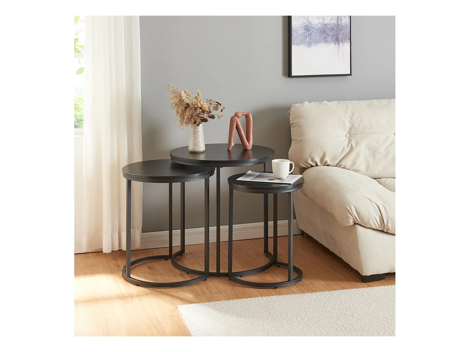 Lot de 3 tables basses gigognes Ulricehamn noir [en.casa]