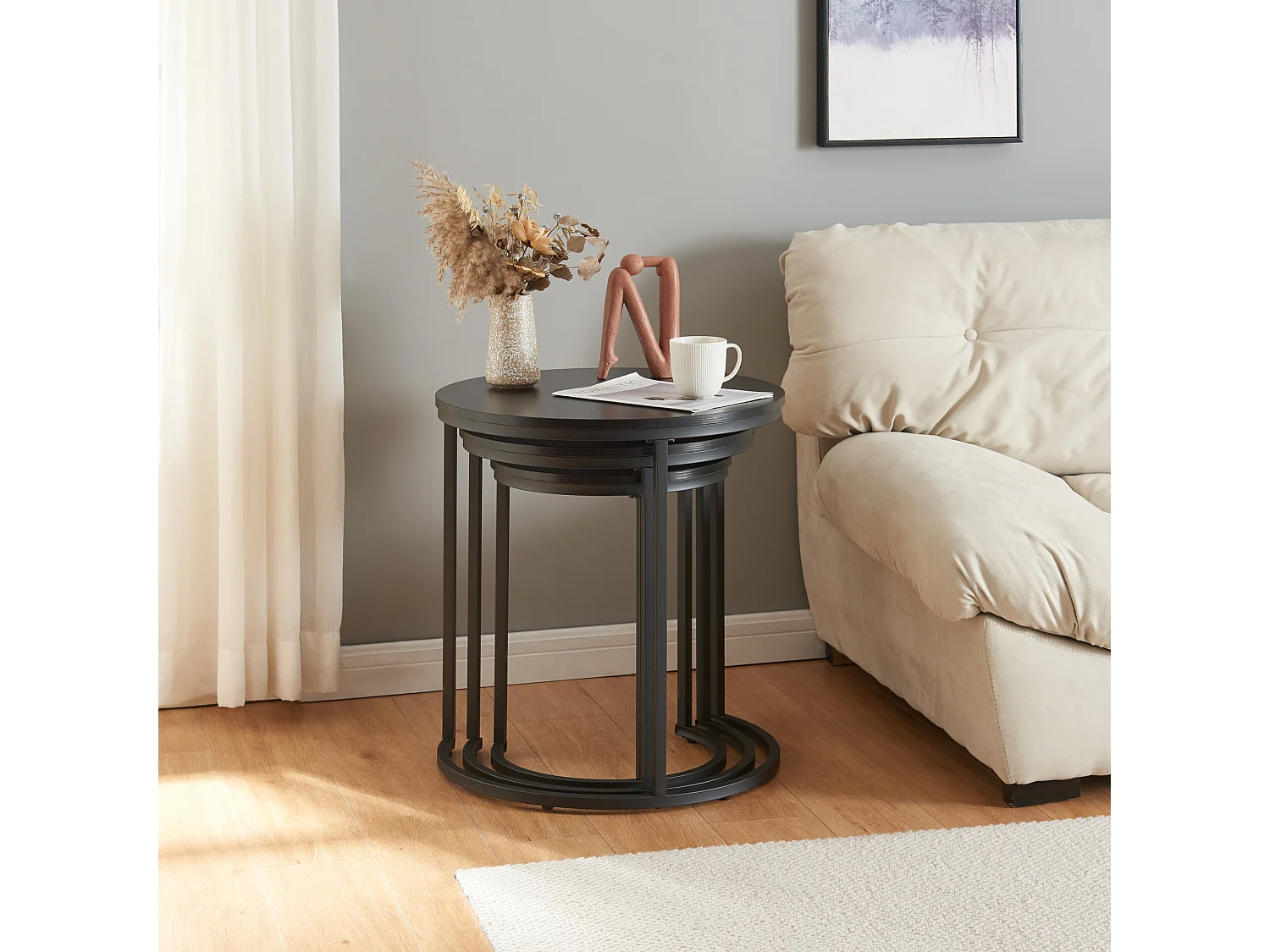 Lot de 3 tables basses gigognes Ulricehamn noir [en.casa]