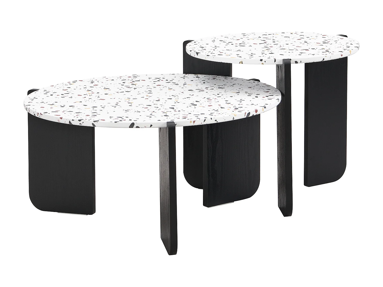 Ensemble de 2 tables basses gigognes moderne blanc et pieds noirs QEGZA BLACK