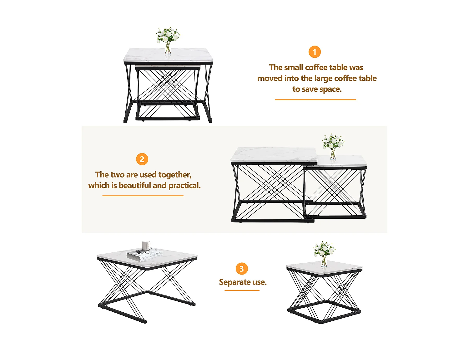 URBAN MEUBLE Ensemble de 2 tables basses gigognes élégantes effet marbre brillant