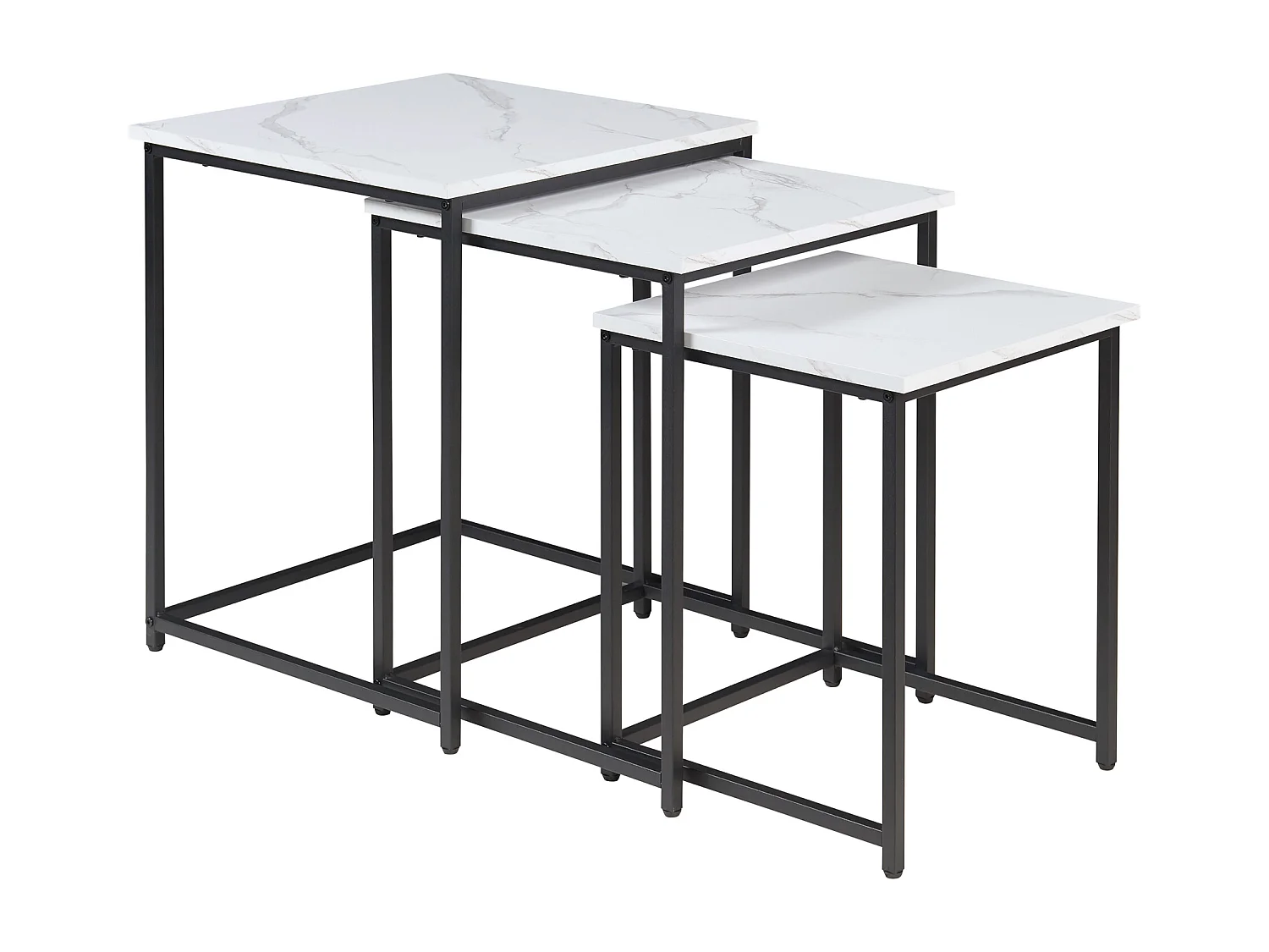 Lot de 3 tables basses gigognes Trollhättan noir effet marbre blanc [en.casa]