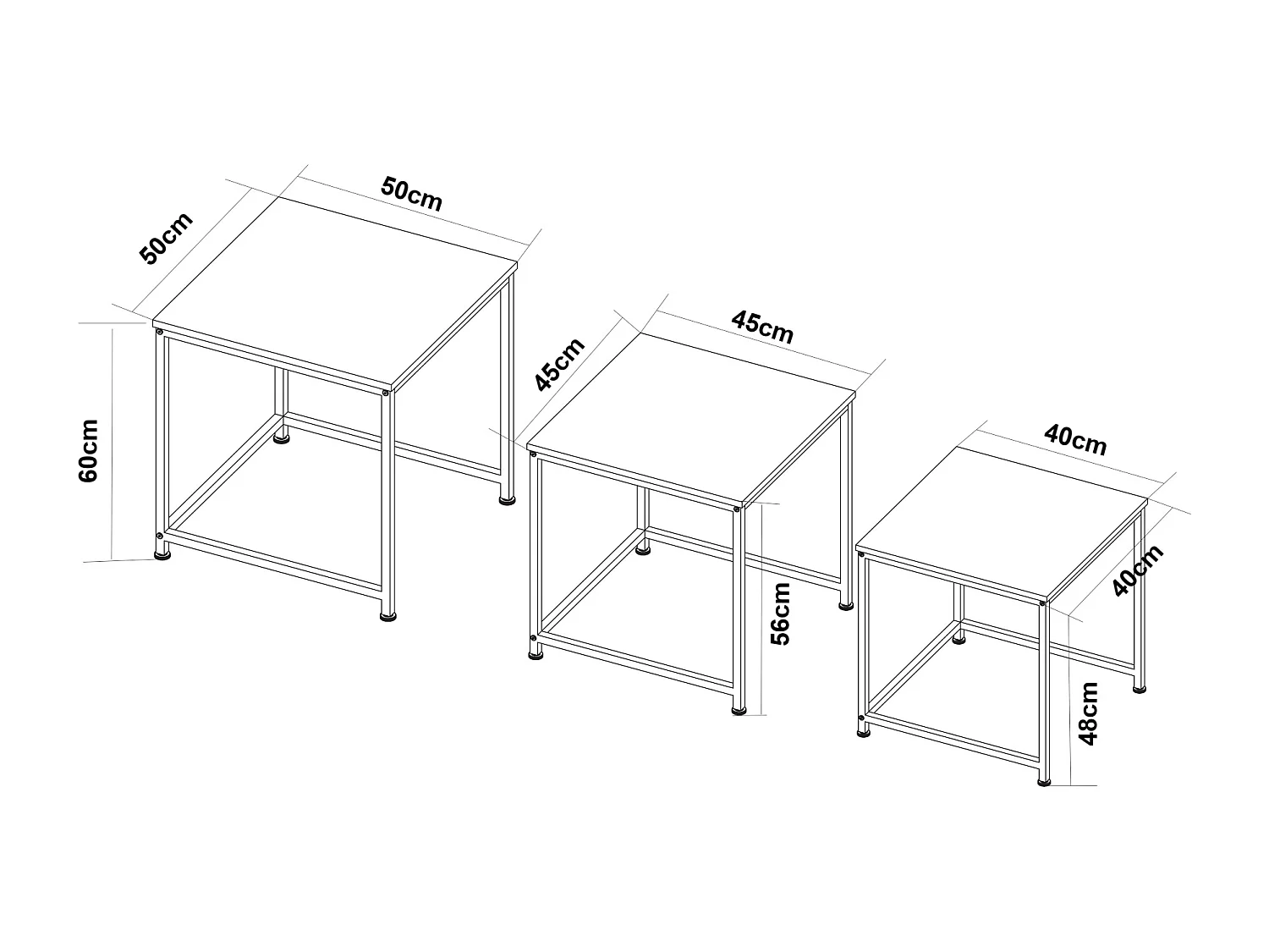 Lot de 3 tables basses gigognes Trollhättan noir effet marbre blanc [en.casa]