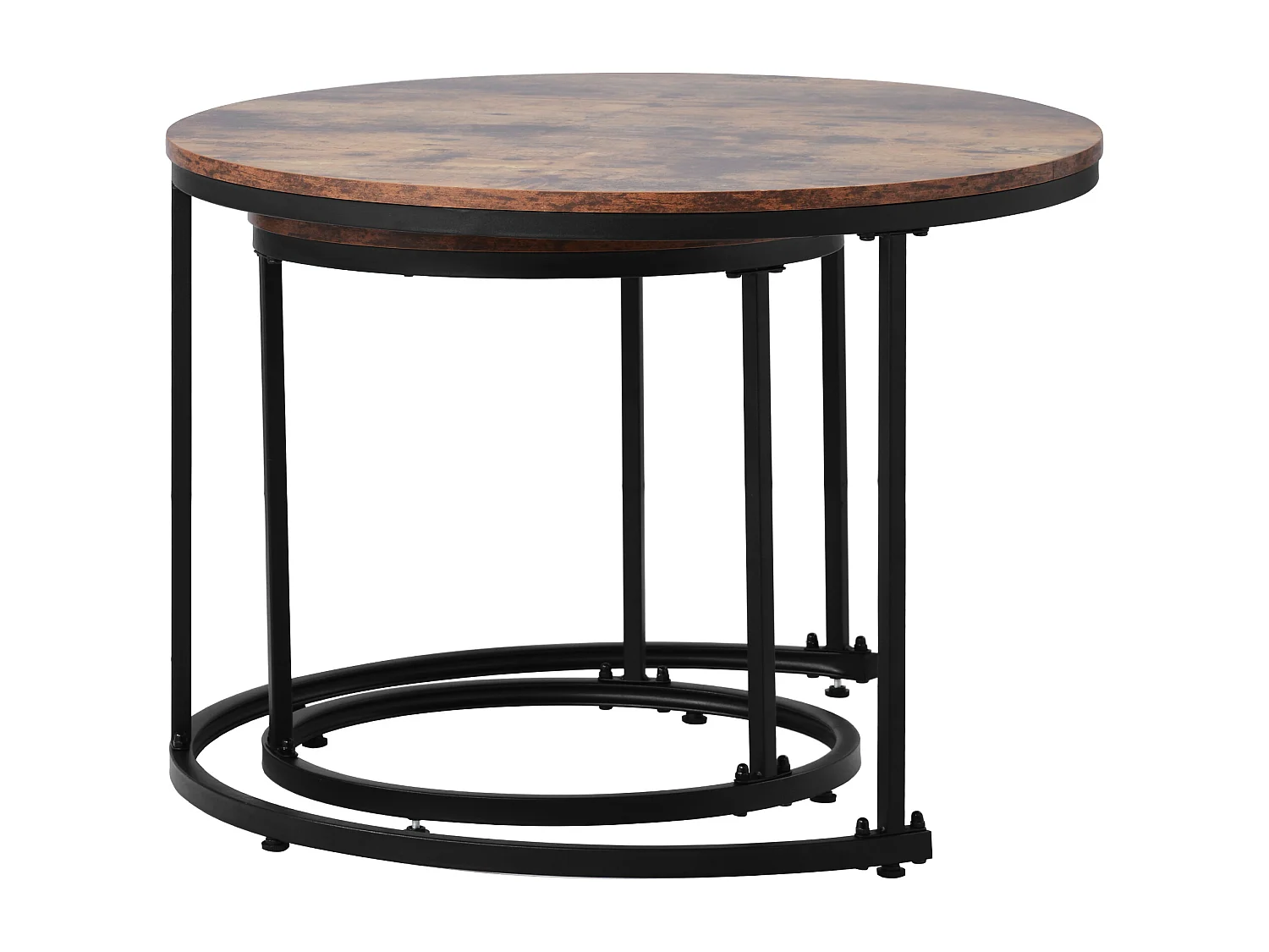 URBAN MEUBLE Ensemble de 2 tables basses gigognes rondes effet bois noyer style industriel