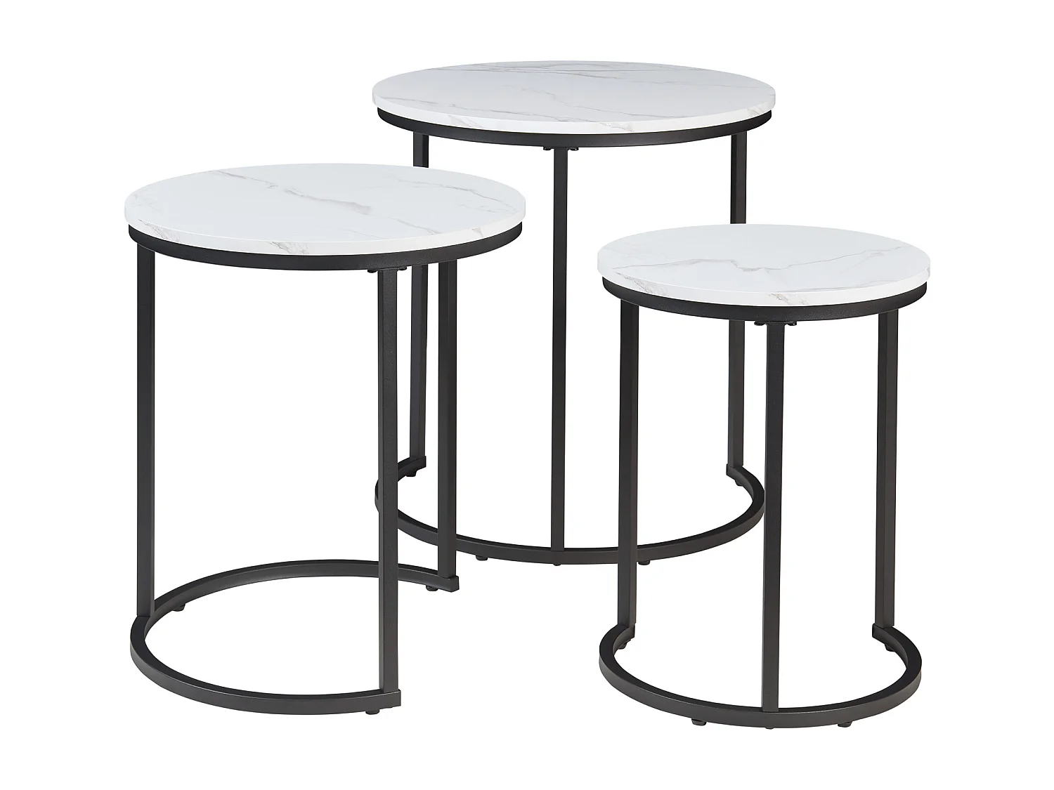 Lot de 3 tables basses gigognes Ulricehamn noir effet marbre blanc [en.casa]