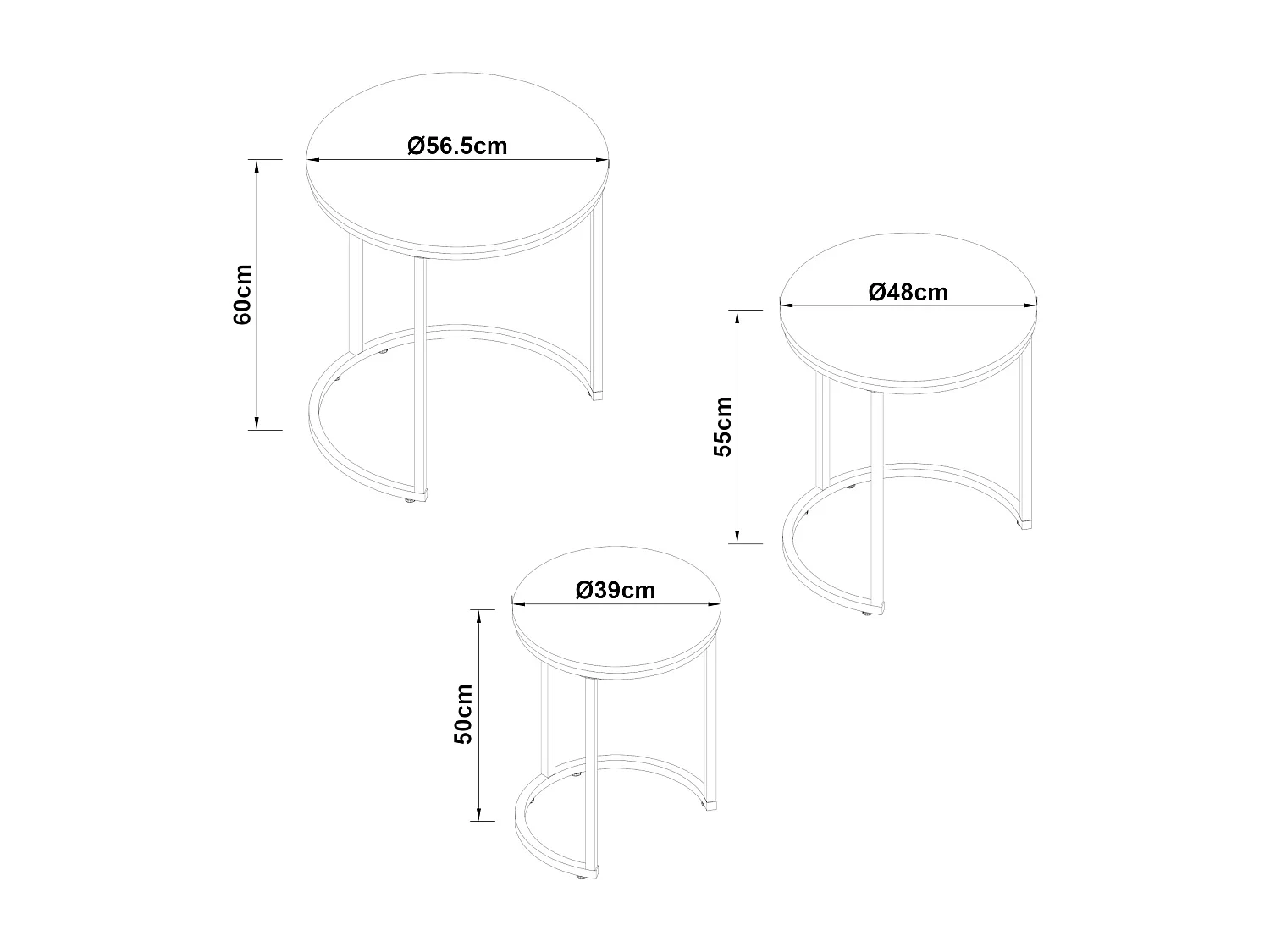 Lot de 3 tables basses gigognes Ulricehamn noir effet marbre blanc [en.casa]