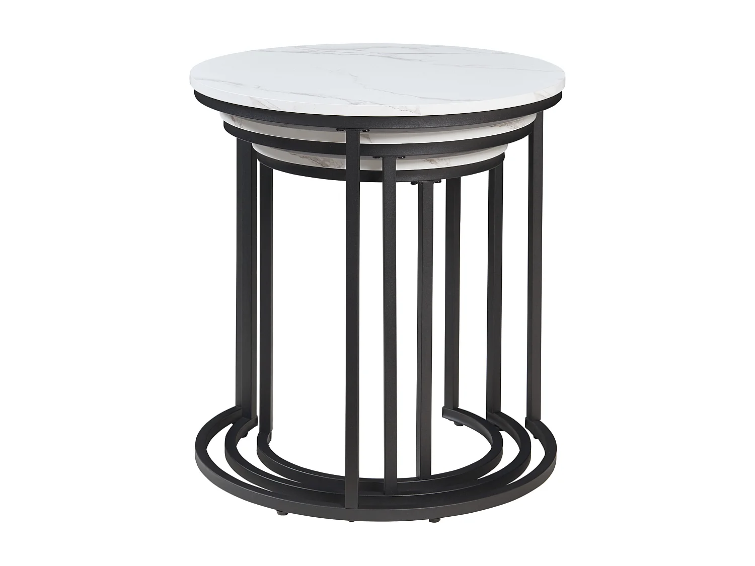 Lot de 3 tables basses gigognes Ulricehamn noir effet marbre blanc [en.casa]