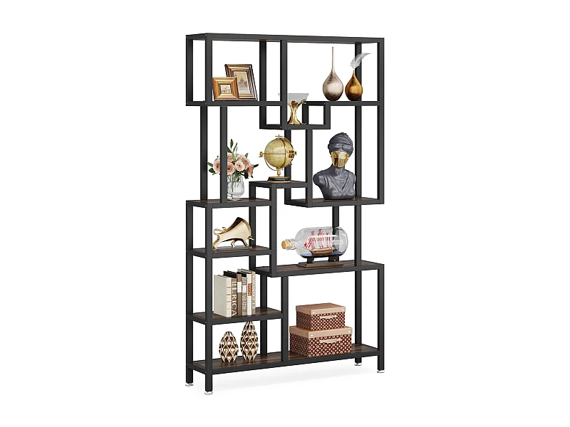 Bibliothèque Industrielle à 7 Niveaux, Bibliothèque de 180 cm de Hauteur, étagère de Rangement Ouverte avec Cadre en métal