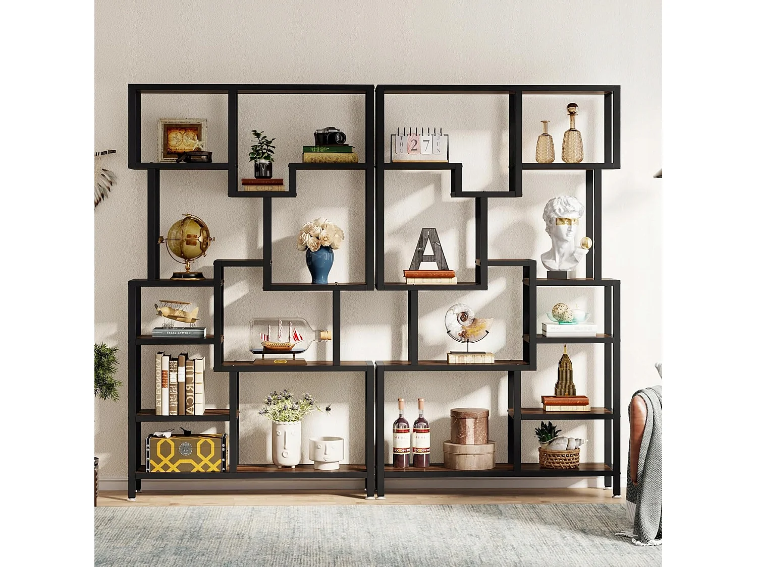 Bibliothèque Industrielle à 7 Niveaux, Bibliothèque de 180 cm de Hauteur, étagère de Rangement Ouverte avec Cadre en métal