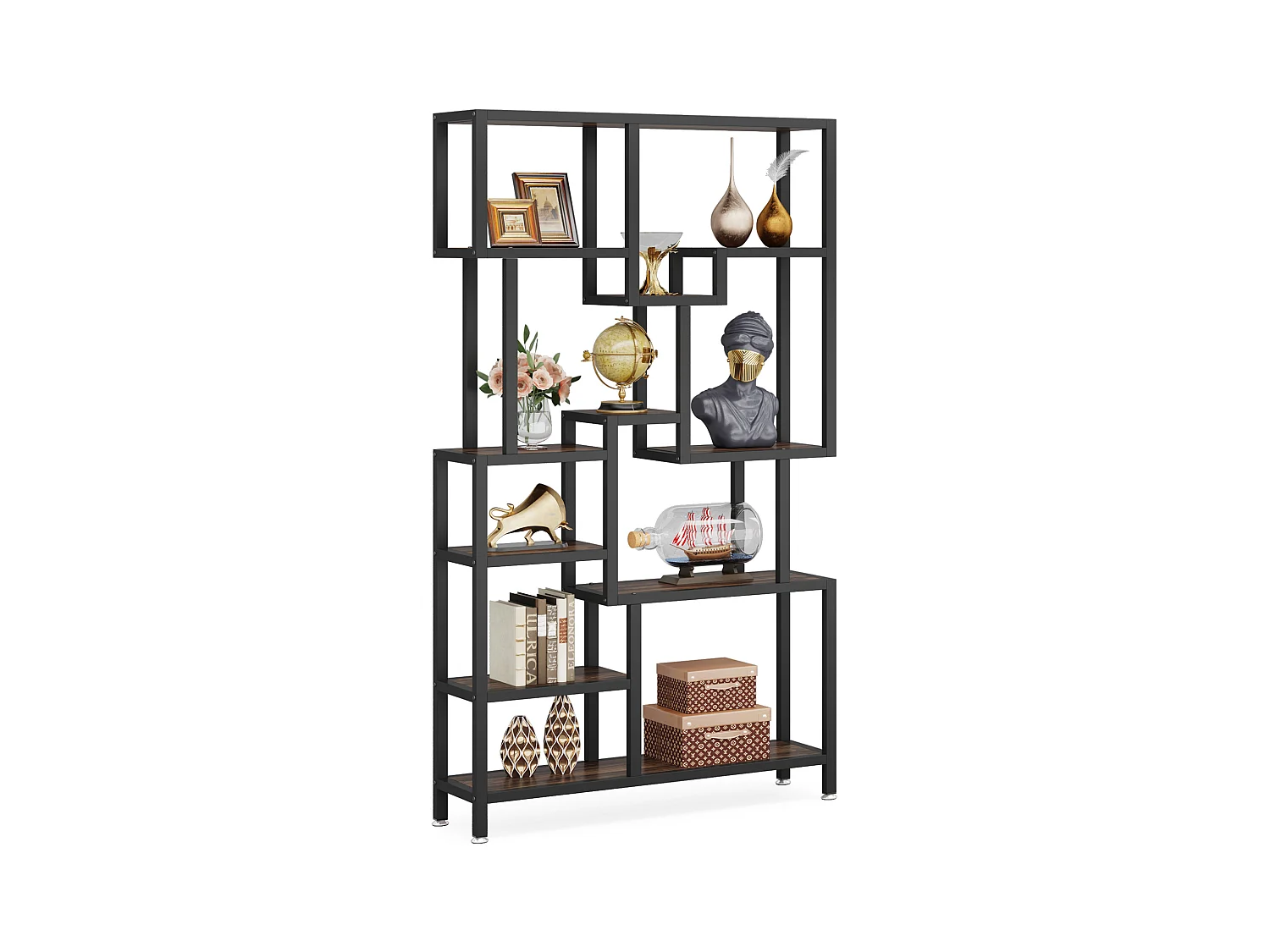 Bibliothèque Industrielle à 7 Niveaux, Bibliothèque de 180 cm de Hauteur, étagère de Rangement Ouverte avec Cadre en métal