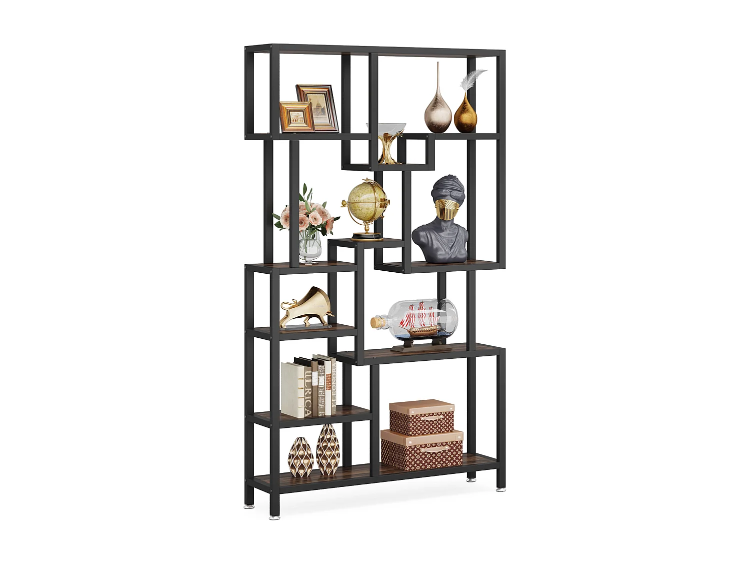 Bibliothèque Industrielle à 7 Niveaux, Bibliothèque de 180 cm de Hauteur, étagère de Rangement Ouverte avec Cadre en métal