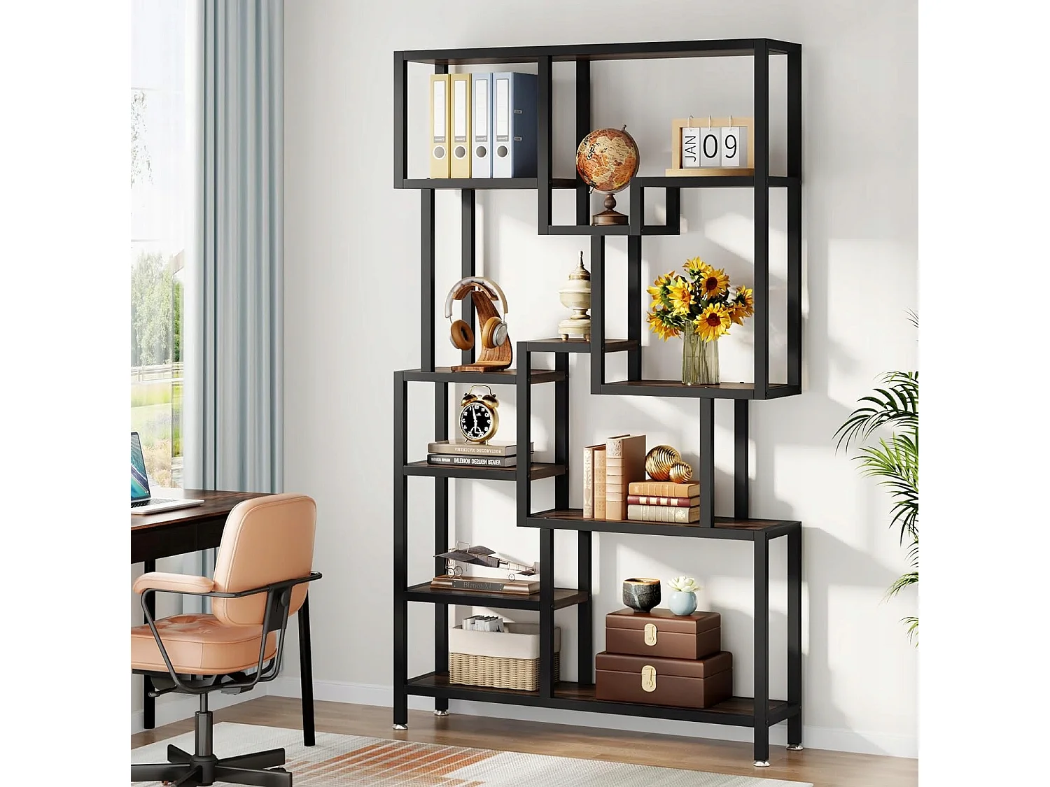 Bibliothèque Industrielle à 7 Niveaux, Bibliothèque de 180 cm de Hauteur, étagère de Rangement Ouverte avec Cadre en métal