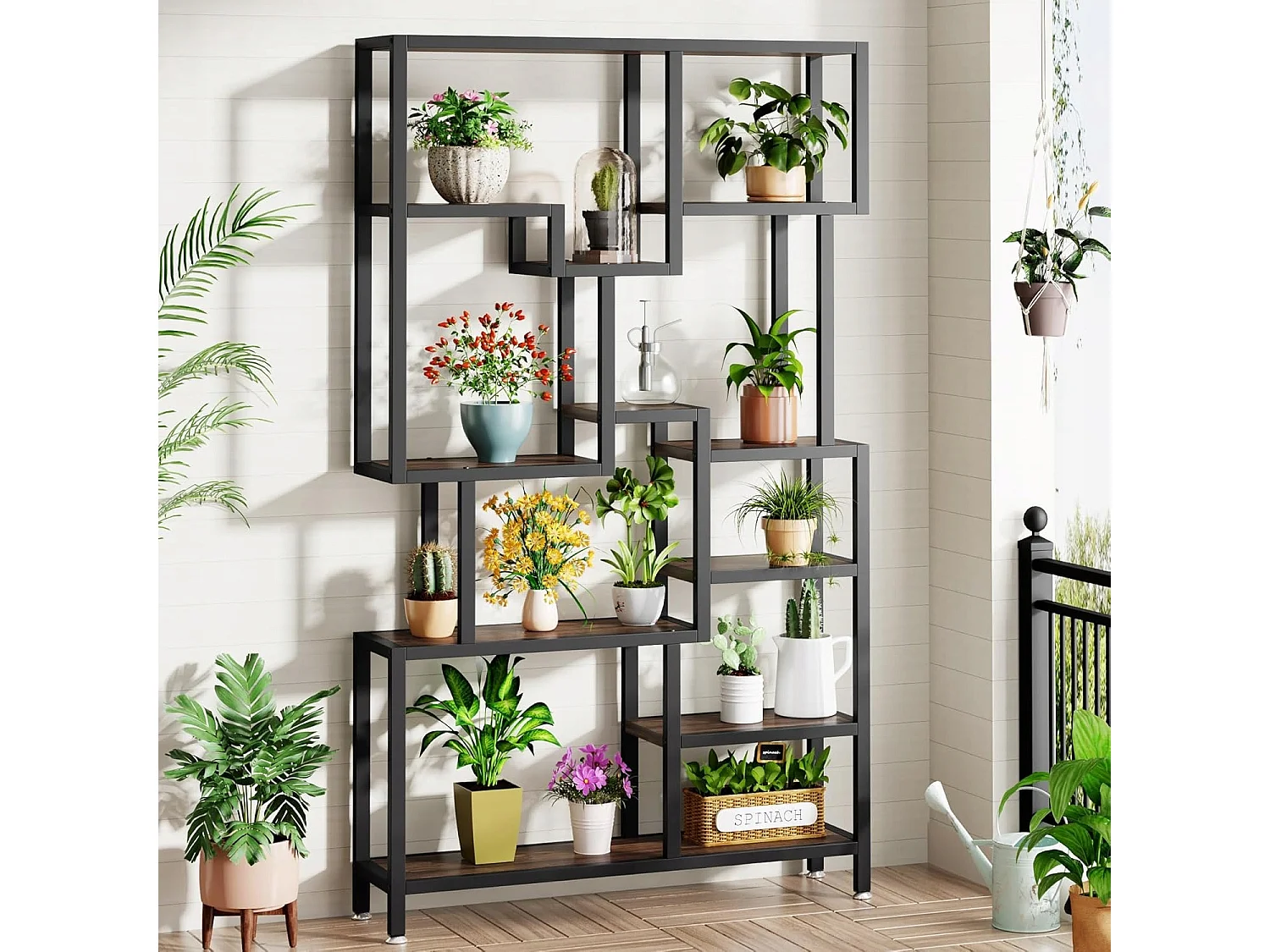 Bibliothèque Industrielle à 7 Niveaux, Bibliothèque de 180 cm de Hauteur, étagère de Rangement Ouverte avec Cadre en métal