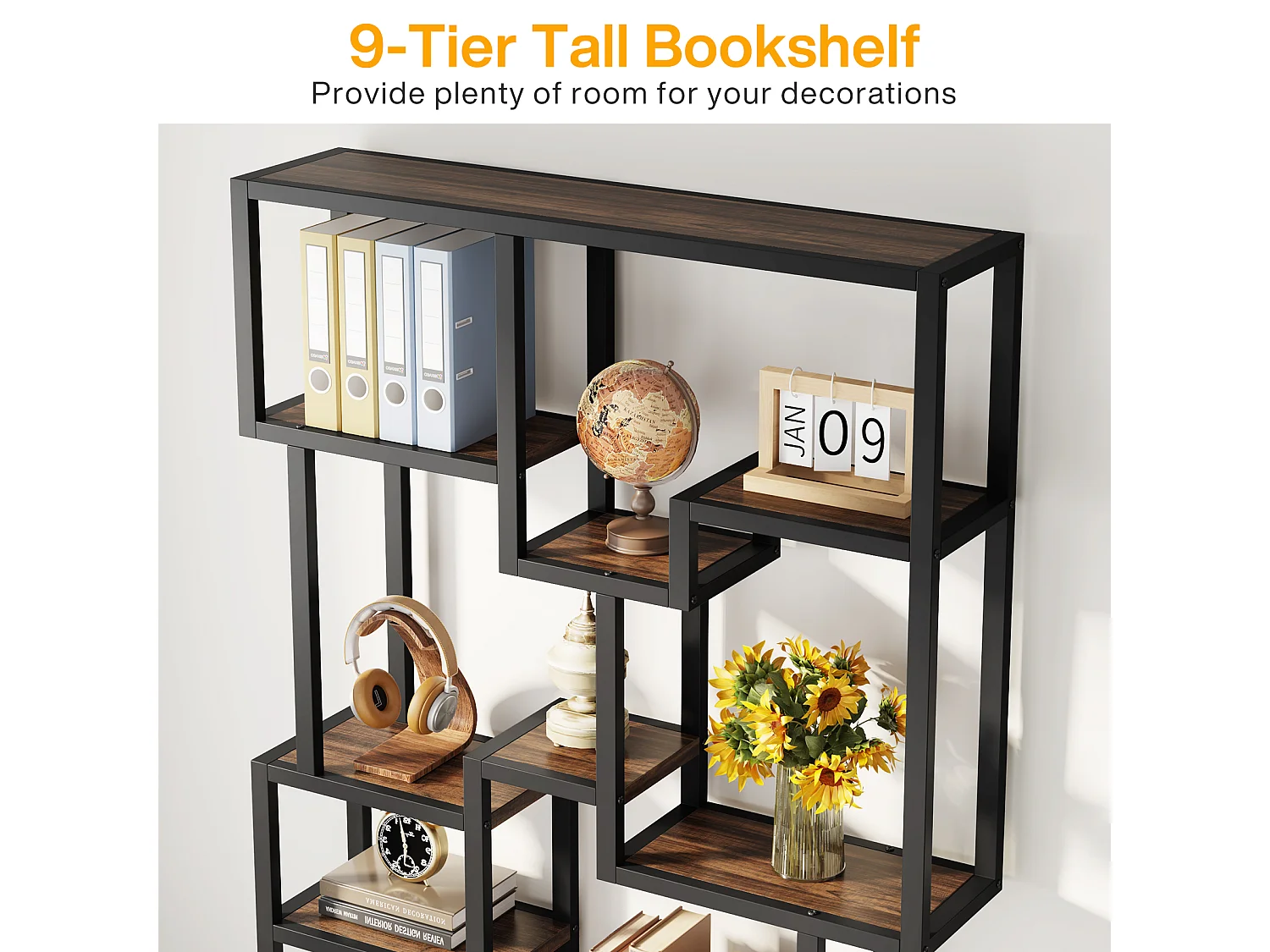 Bibliothèque Industrielle à 7 Niveaux, Bibliothèque de 180 cm de Hauteur, étagère de Rangement Ouverte avec Cadre en métal