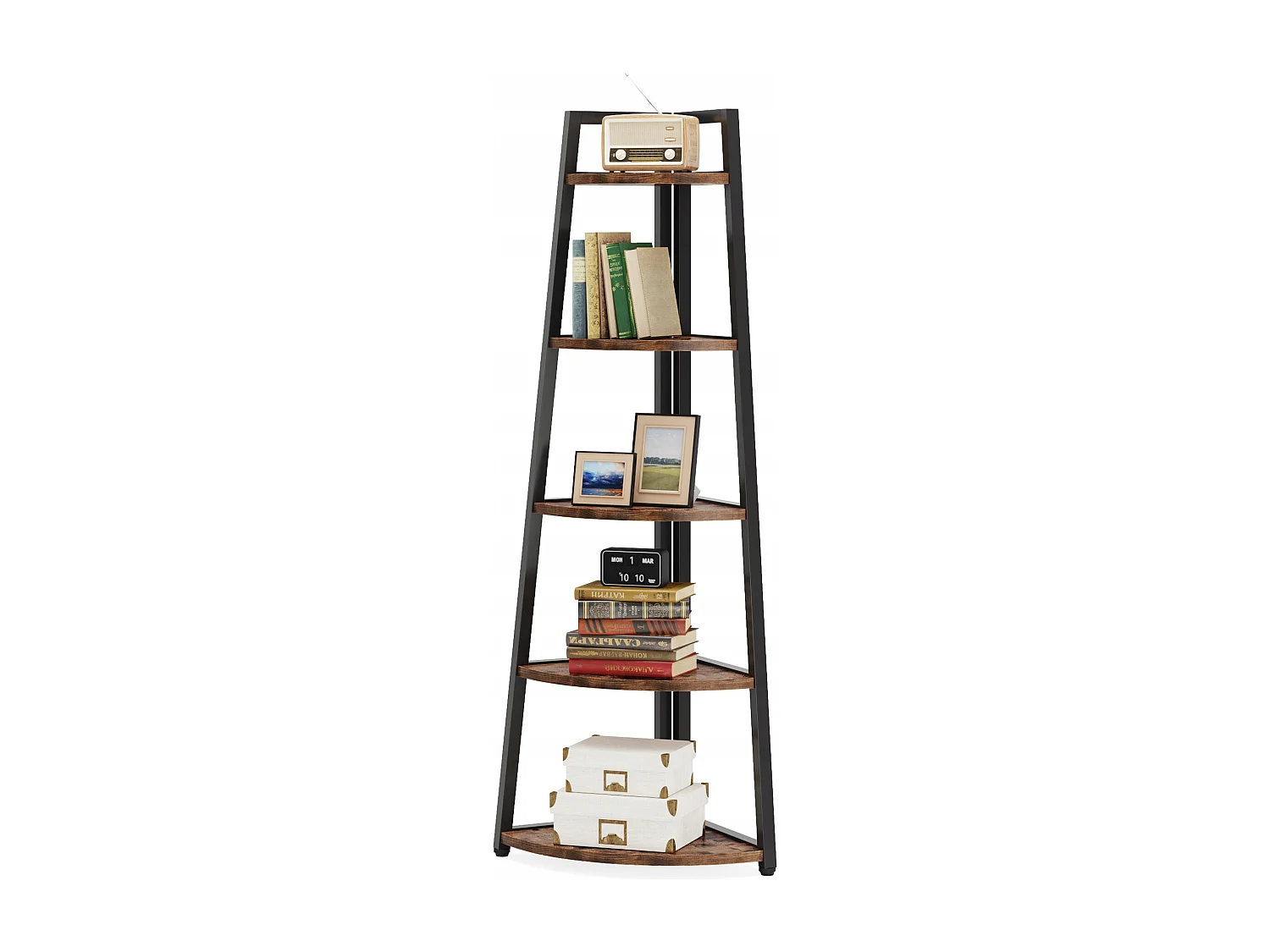 Libreria angolare alta 176 cm - Scaffale angolare rustico a 5 ripiani - Scaffale angolare industriale