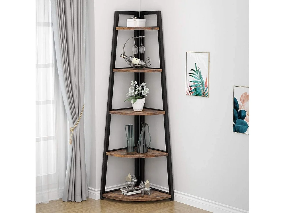 Bibliothèque d'angle de 176 cm de Haut - Étagère d'angle Rustique à 5 Niveaux - Étagère d'angle Industrielle