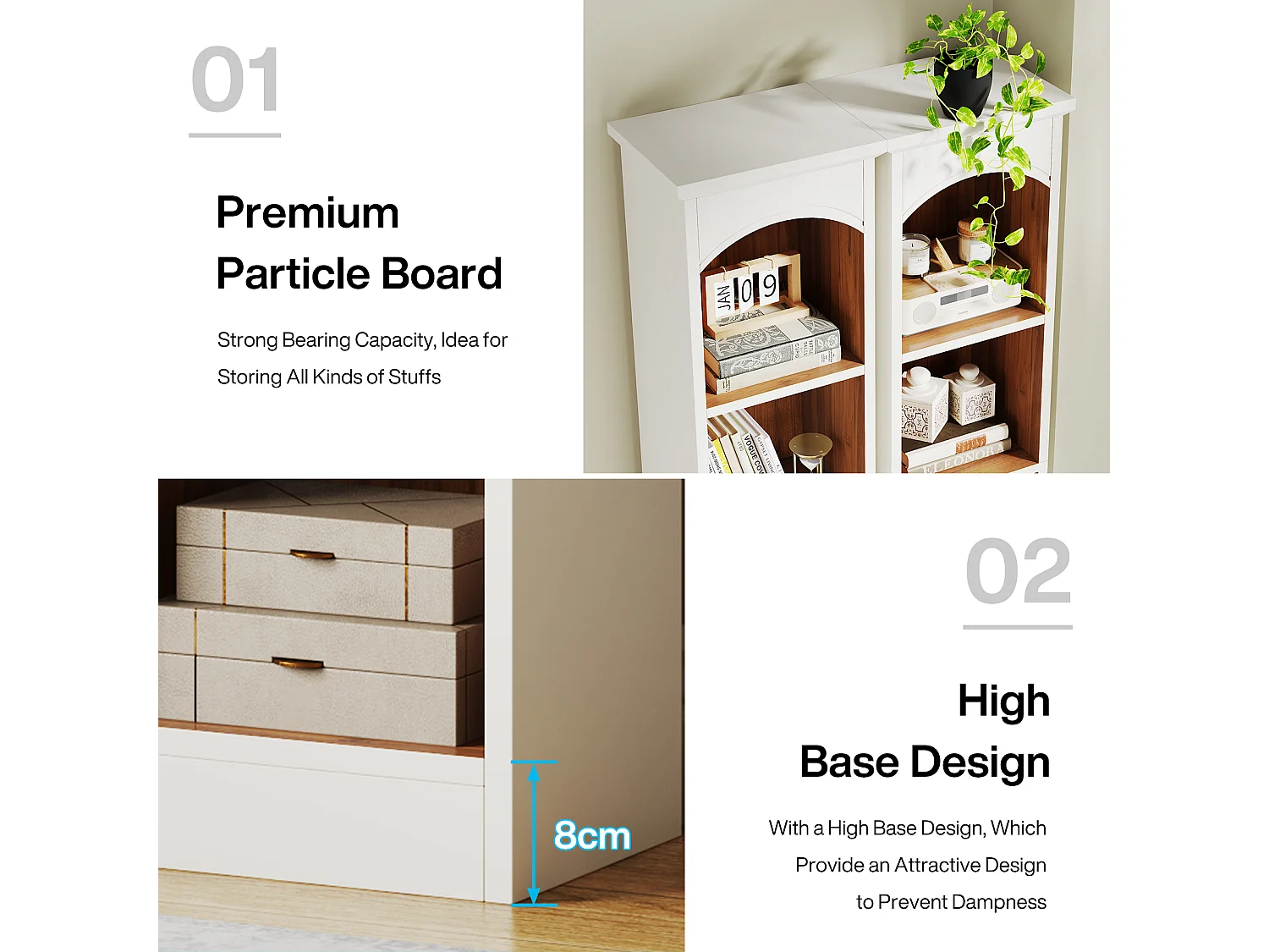 Boekenkast, opbergplank met 5 compartimenten, opbergmeubel met bloemen, 28x32x180cm wit