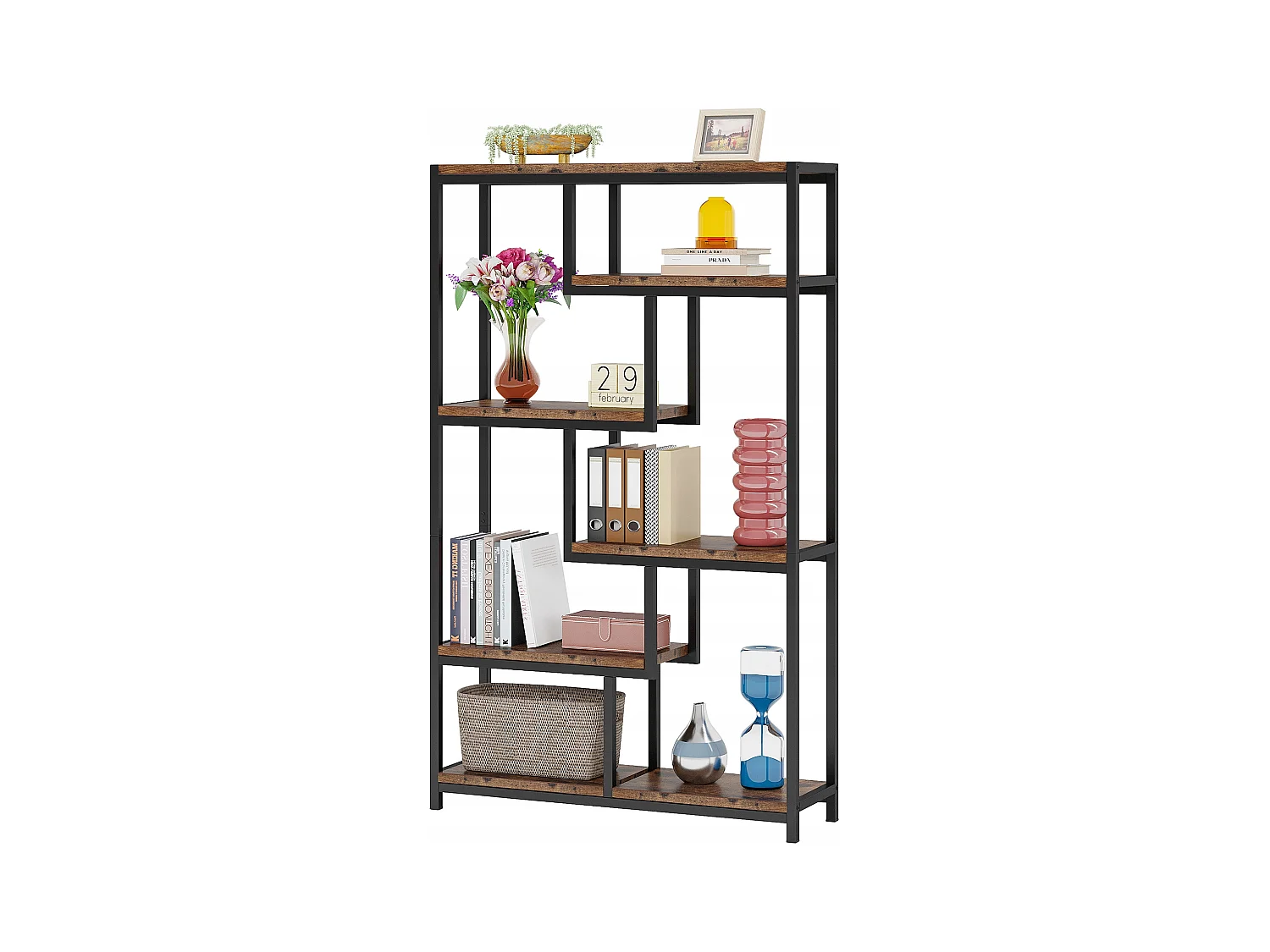 Bibliothèque, Étagère de Rangement à 5 Niveaux, Meuble de Rangement pour Salon, Chambre, Bureau (Brun Rustique)