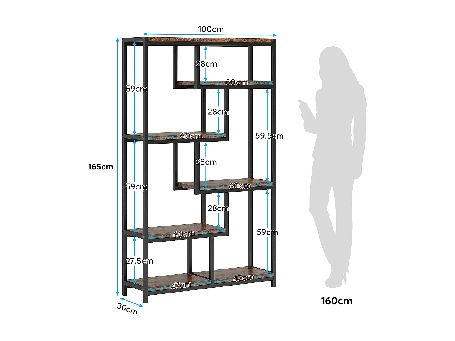 Bibliothèque, Étagère de Rangement à 5 Niveaux, Meuble de Rangement pour Salon, Chambre, Bureau (Brun Rustique)
