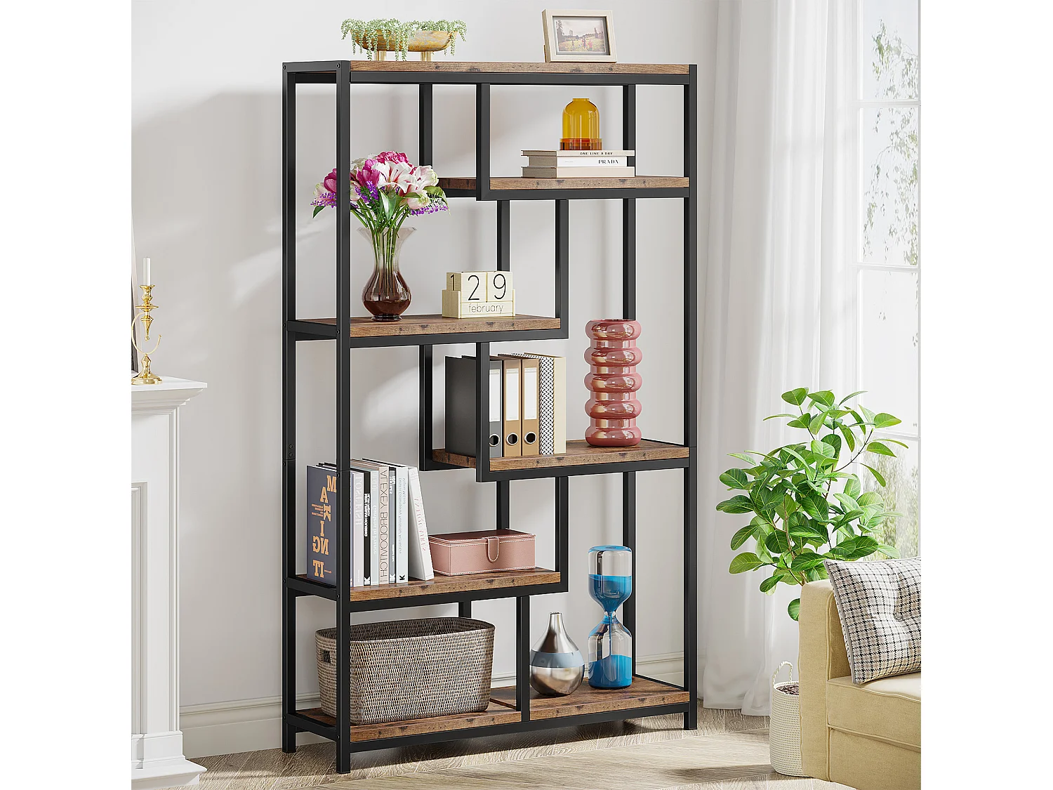 Bibliothèque, Étagère de Rangement à 5 Niveaux, Meuble de Rangement pour Salon, Chambre, Bureau (Brun Rustique)