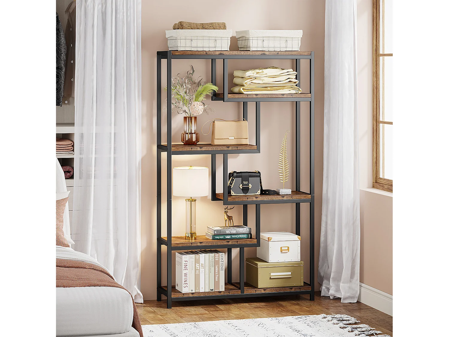 Bibliothèque, Étagère de Rangement à 5 Niveaux, Meuble de Rangement pour Salon, Chambre, Bureau (Brun Rustique)