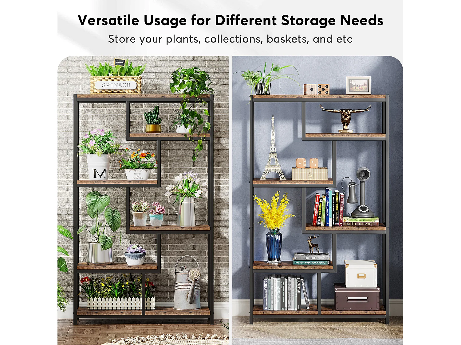 Bibliothèque, Étagère de Rangement à 5 Niveaux, Meuble de Rangement pour Salon, Chambre, Bureau (Brun Rustique)