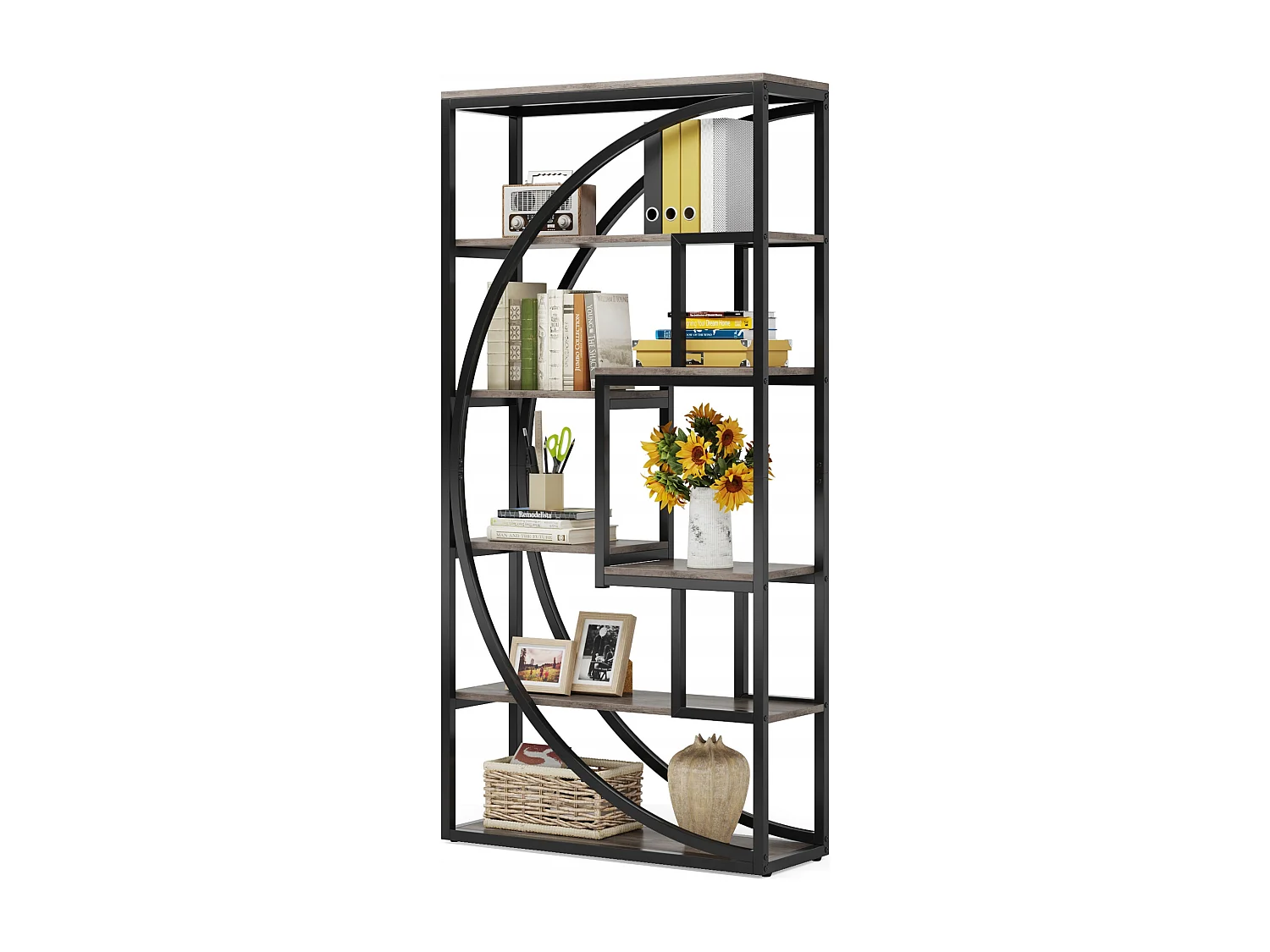 Bibliothèque Industrielle à 5 Niveaux, Bibliothèque de 180 cm de Hauteur avec 8 Étagères de Rangement Ouvertes