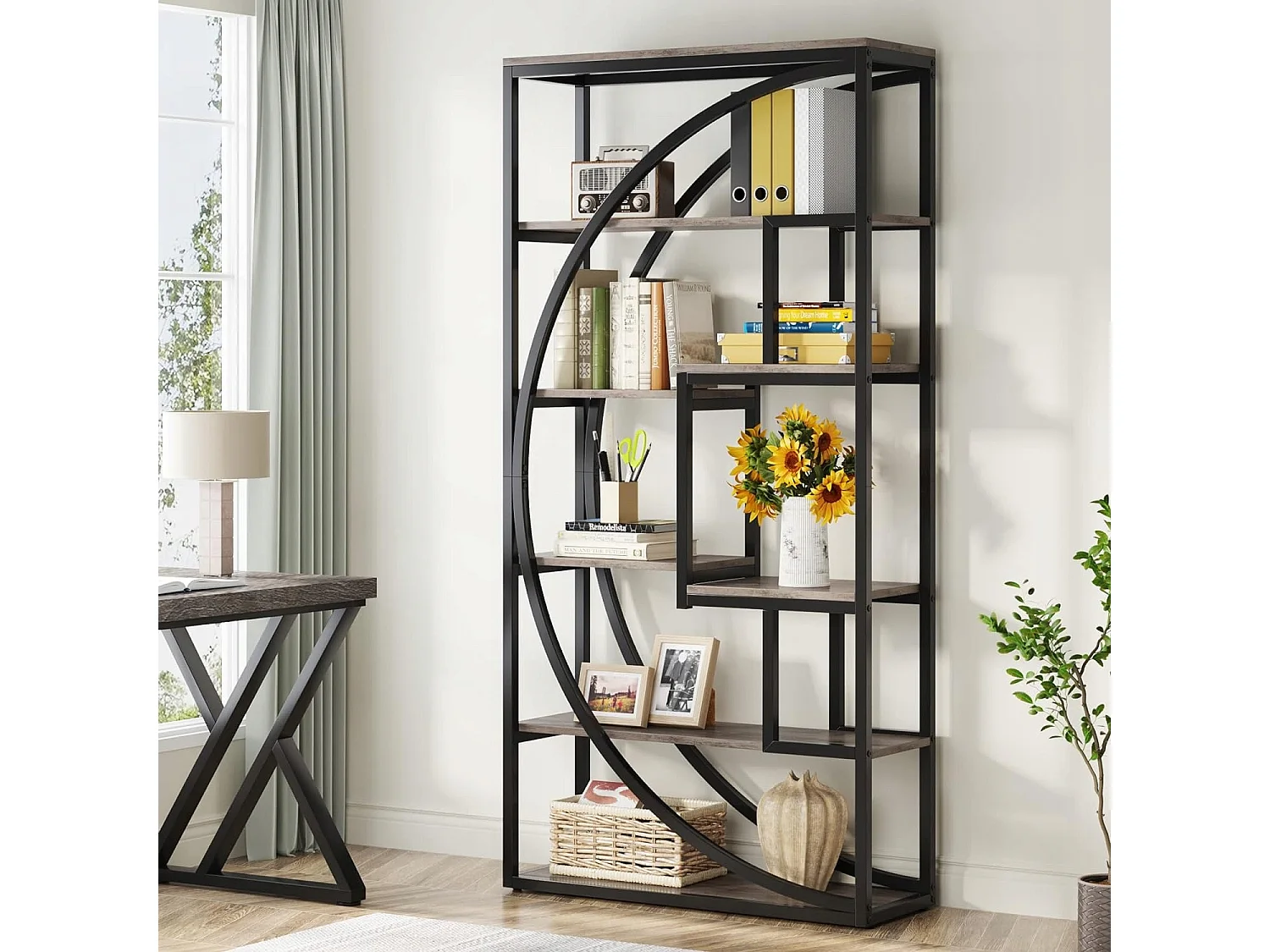 Bibliothèque Industrielle à 5 Niveaux, Bibliothèque de 180 cm de Hauteur avec 8 Étagères de Rangement Ouvertes