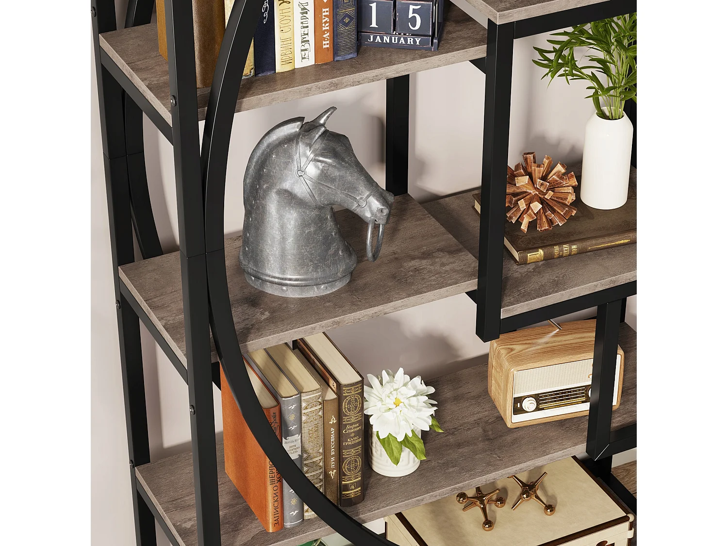 Bibliothèque Industrielle à 5 Niveaux, Bibliothèque de 180 cm de Hauteur avec 8 Étagères de Rangement Ouvertes