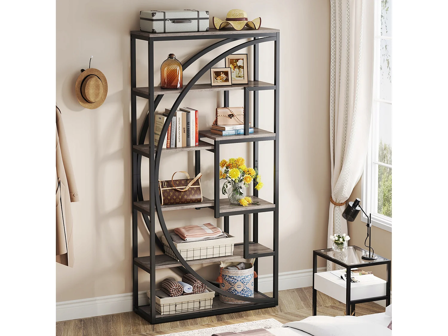 Bibliothèque Industrielle à 5 Niveaux, Bibliothèque de 180 cm de Hauteur avec 8 Étagères de Rangement Ouvertes