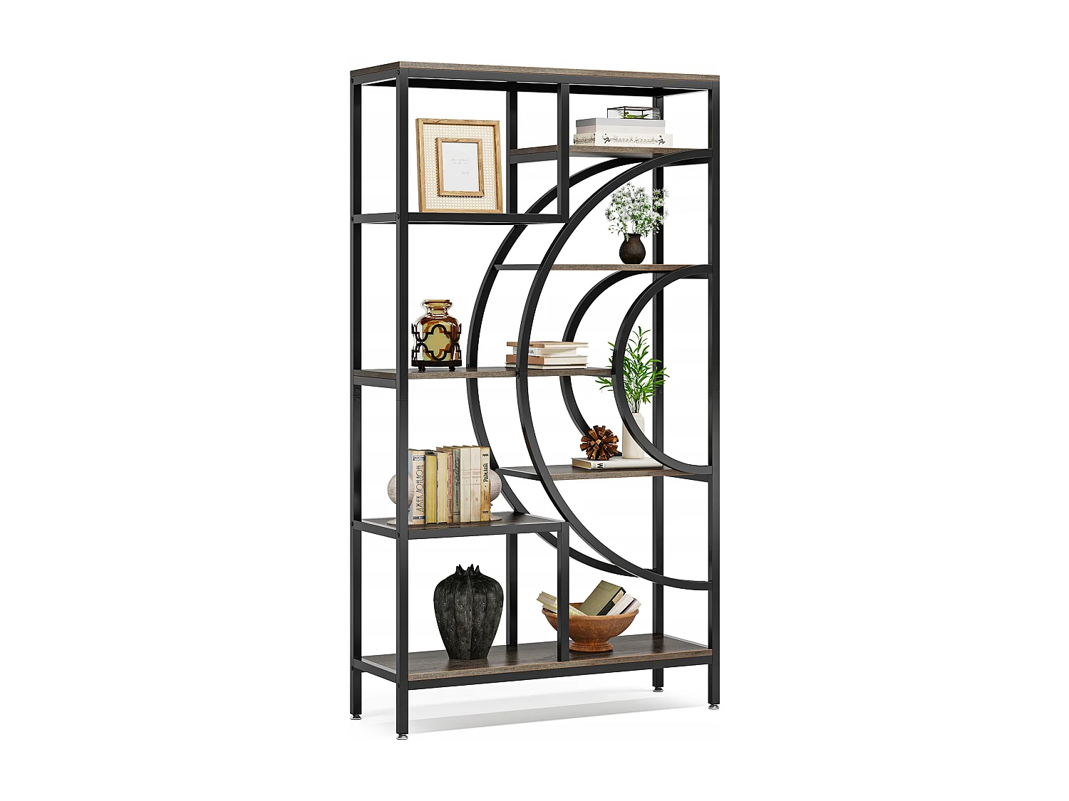 Geometrische boekenkast, industriële planken met 8 niveaus, rustieke boekenkast met metalen frame (grijs, 1)