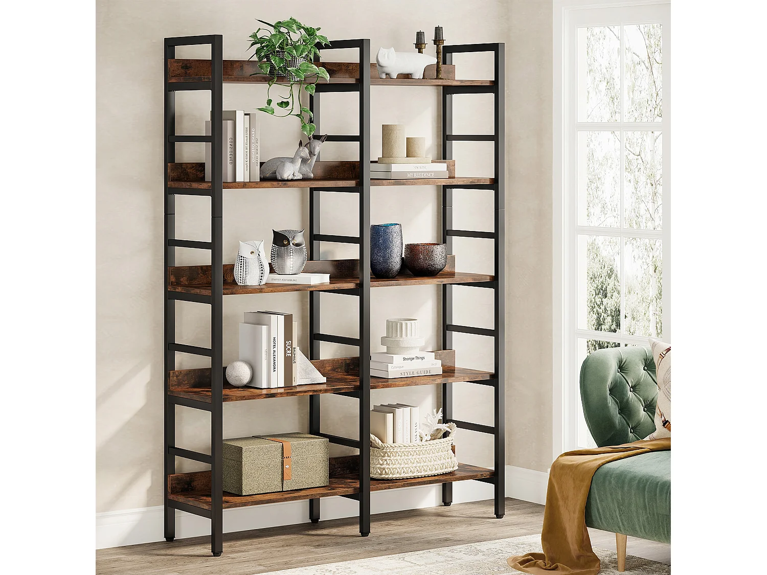 Bibliothèque, Étagère de Bureau à 5 Niveaux, Étagère sur Pied, Bibliothèque Ouverte, Grande, Style Industriel, 180 x 80 x 30 cm