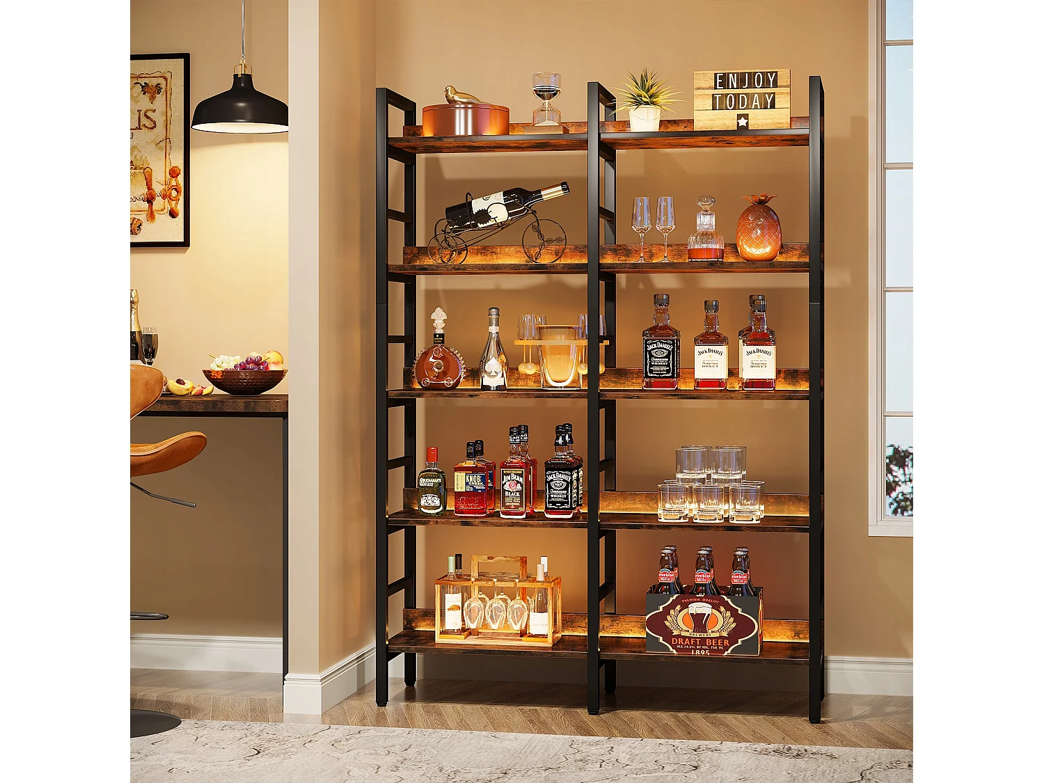 Bibliothèque, Étagère de Bureau à 5 Niveaux, Étagère sur Pied, Bibliothèque Ouverte, Grande, Style Industriel, 180 x 80 x 30 cm