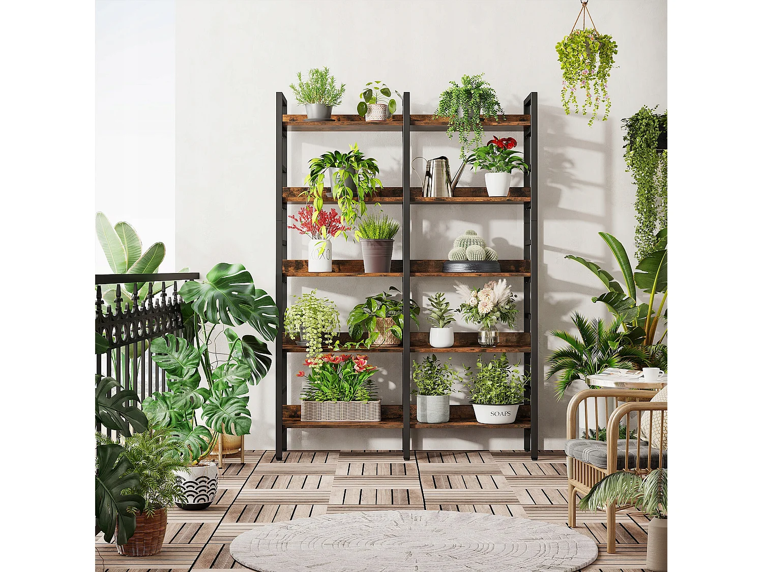 Bibliothèque, Étagère de Bureau à 5 Niveaux, Étagère sur Pied, Bibliothèque Ouverte, Grande, Style Industriel, 180 x 80 x 30 cm