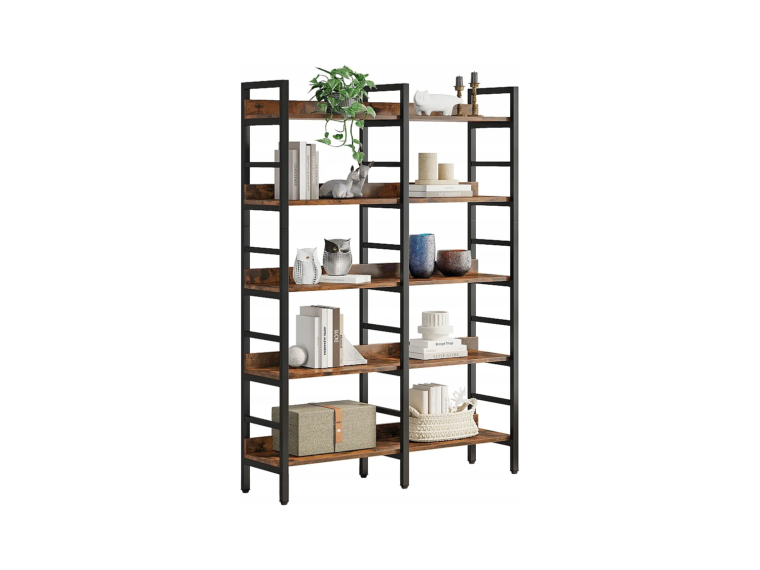 Bibliothèque, Étagère de Bureau à 5 Niveaux, Étagère sur Pied, Bibliothèque Ouverte, Grande, Style Industriel, 180 x 80 x 30 cm