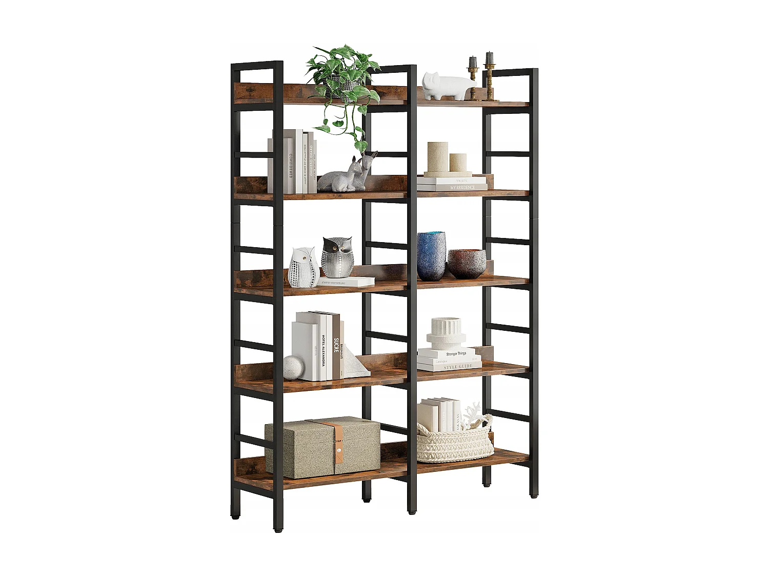 Bibliothèque, Étagère de Bureau à 5 Niveaux, Étagère sur Pied, Bibliothèque Ouverte, Grande, Style Industriel, 180 x 80 x 30 cm