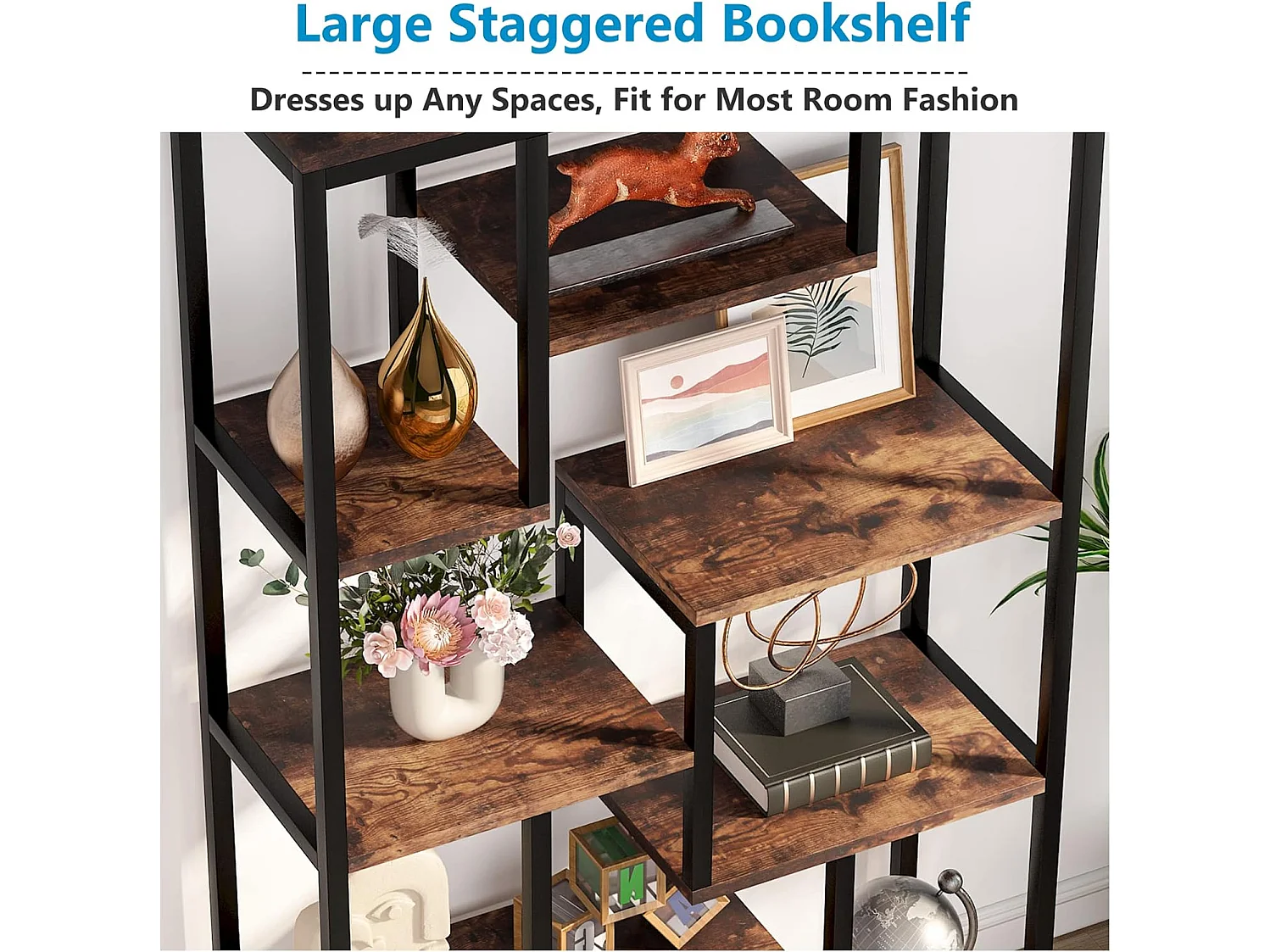 Industriële boekenkast met 8 niveaus - 100 x 30 x 180 cm - Vrijstaande boekenkast voor woonkamer, kantoor - Bruin