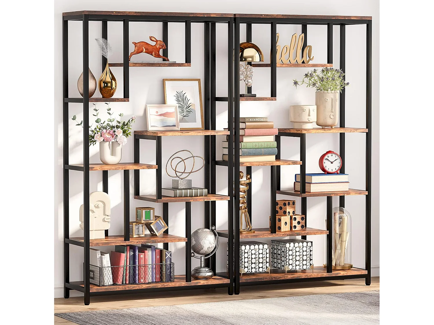 Industriële boekenkast met 8 niveaus - 100 x 30 x 180 cm - Vrijstaande boekenkast voor woonkamer, kantoor - Bruin