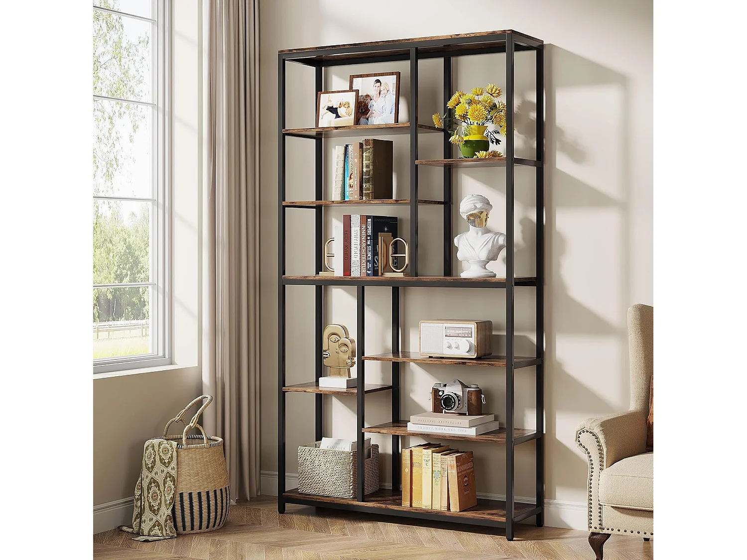 Bibliothèque, Étagère de Rangement à 9 Niveaux, Meuble de Rangement, Bibliothèque Industrielle Metal