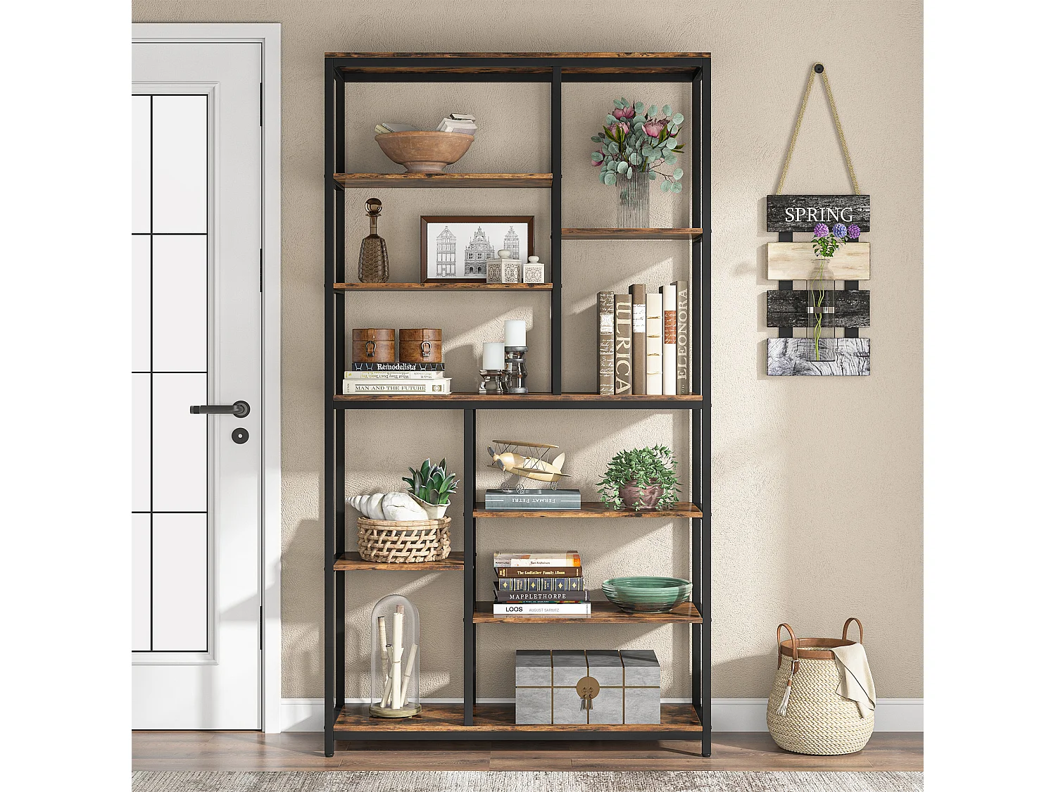 Bibliothèque, Étagère de Rangement à 9 Niveaux, Meuble de Rangement, Bibliothèque Industrielle Metal