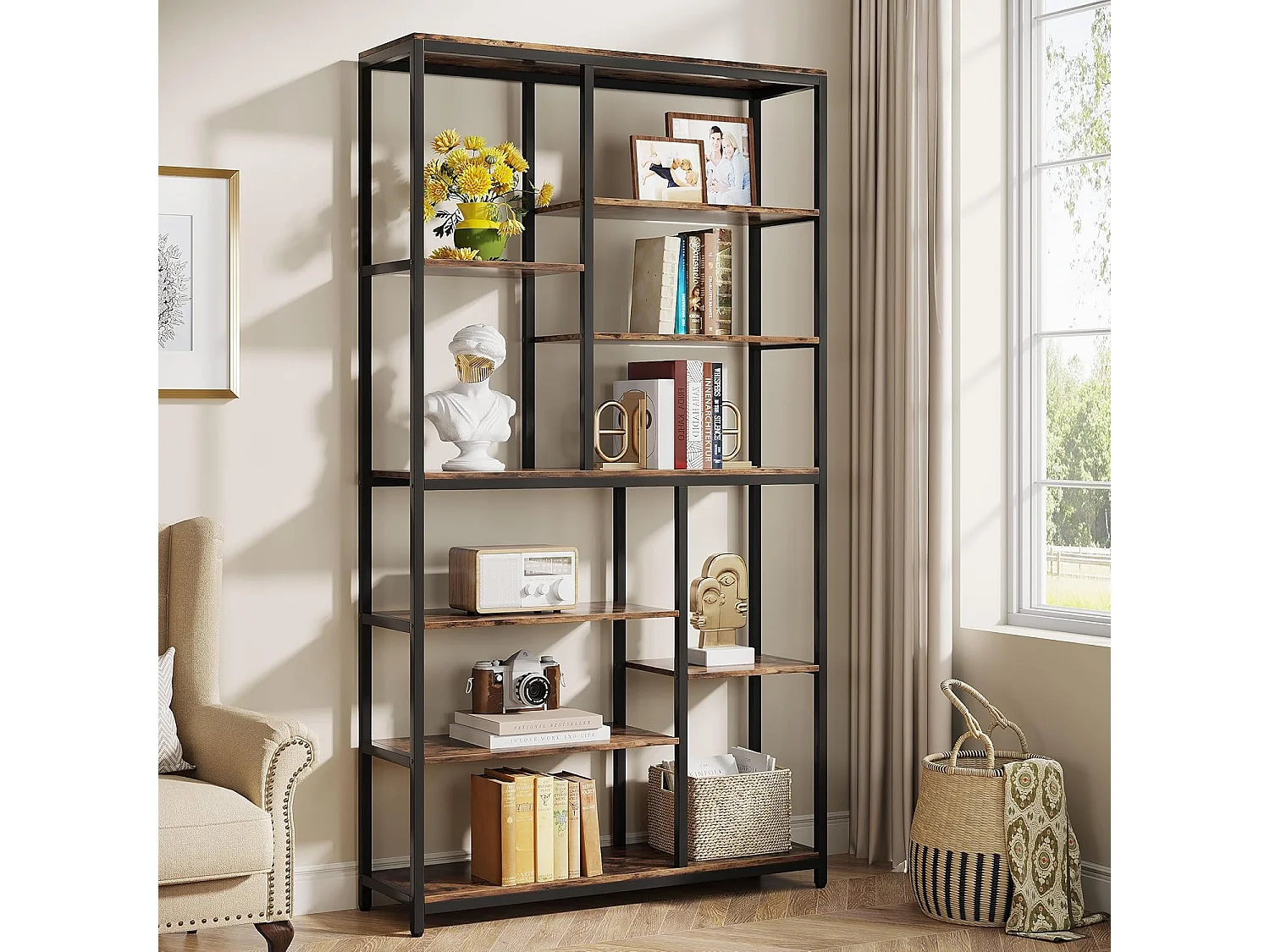 Bibliothèque, Étagère de Rangement à 9 Niveaux, Meuble de Rangement, Bibliothèque Industrielle Metal