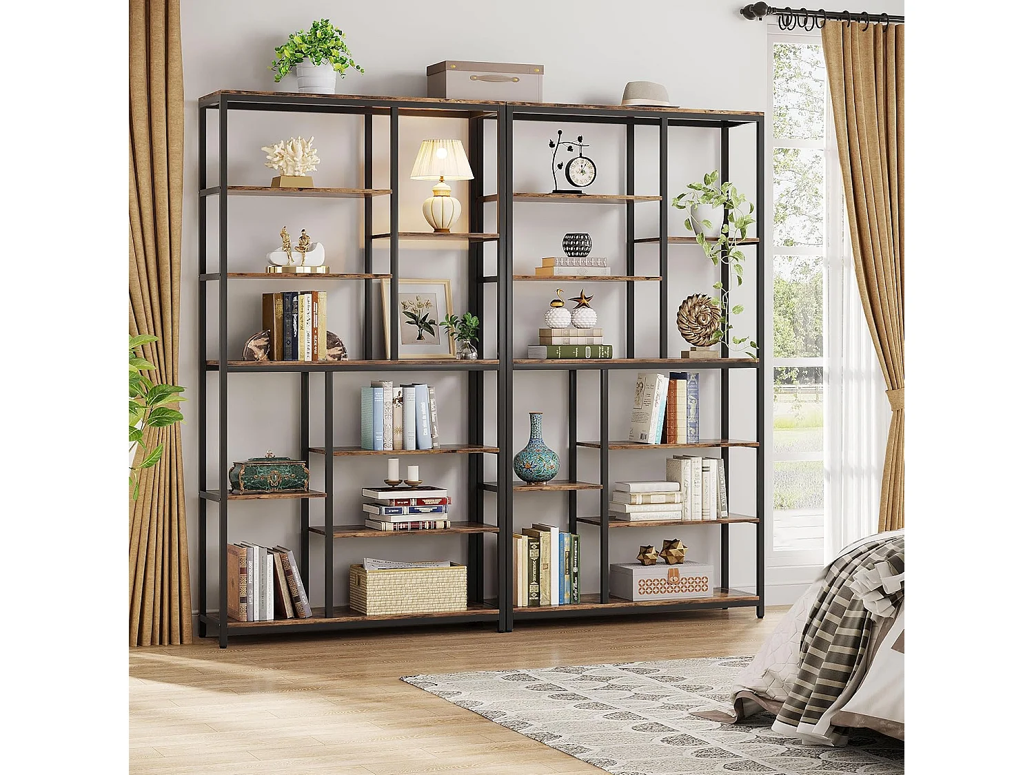 Bibliothèque, Étagère de Rangement à 9 Niveaux, Meuble de Rangement, Bibliothèque Industrielle Metal