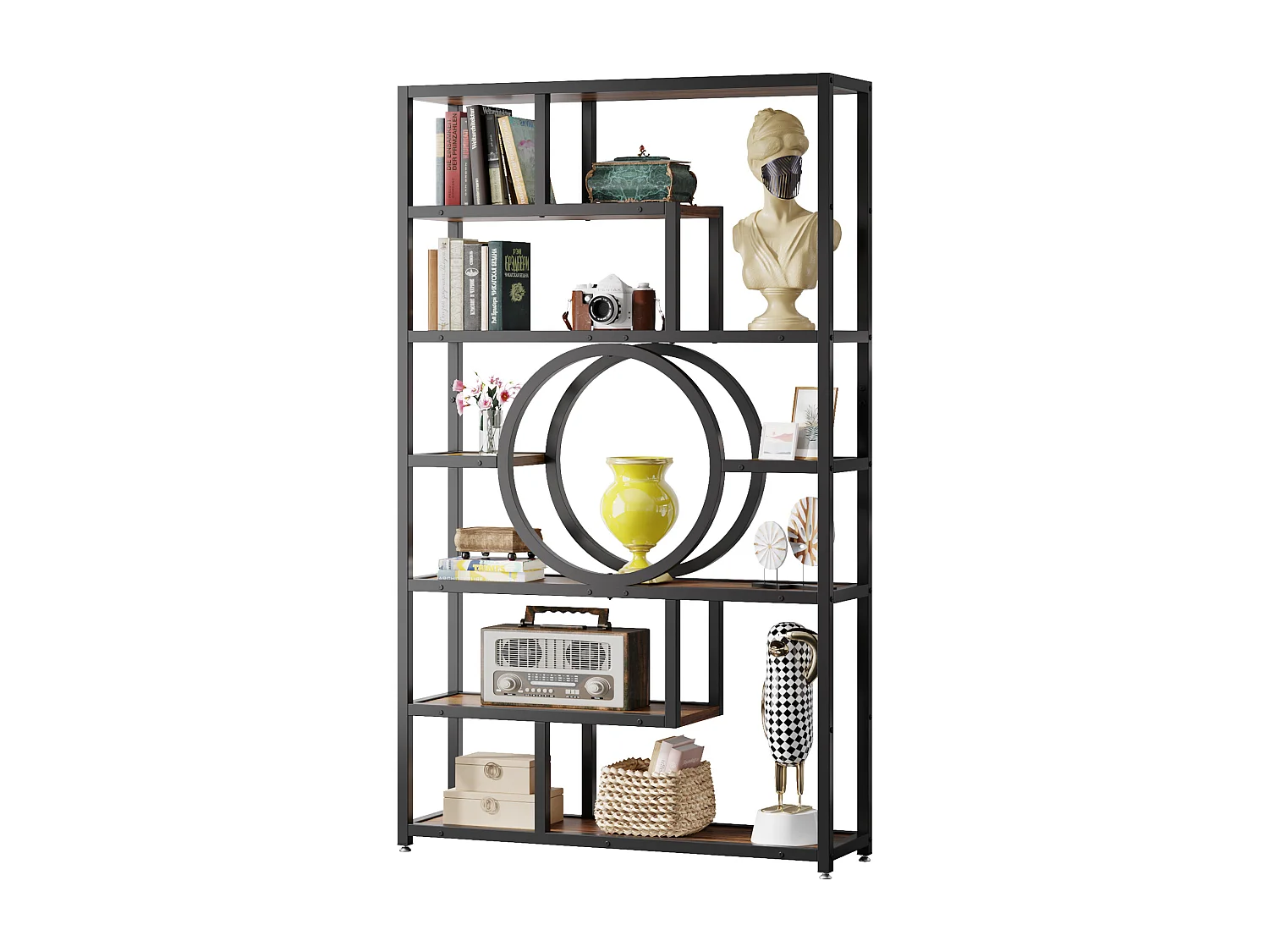Biblioteca Industrial de 8 Niveles, Biblioteca Autónoma Alta con Mueble de Almacenamiento de 11 Compartimentos para el Salón