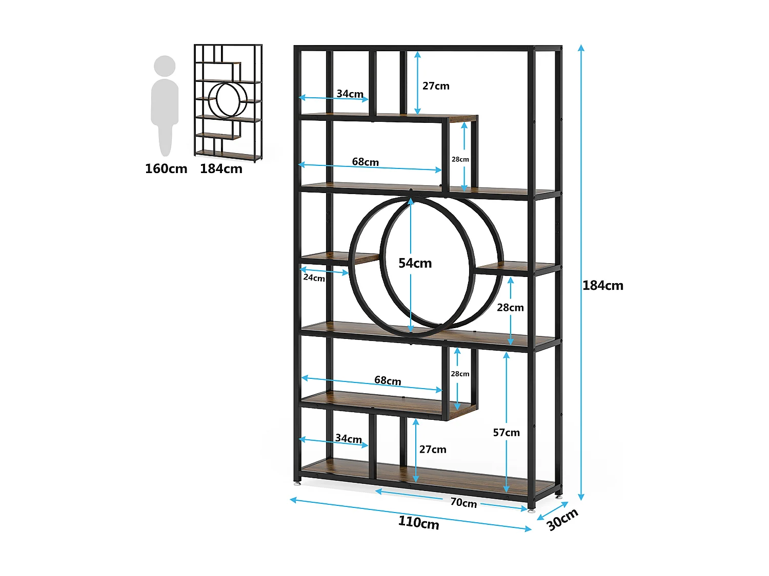 Biblioteca Industrial de 8 Niveles, Biblioteca Autónoma Alta con Mueble de Almacenamiento de 11 Compartimentos para el Salón