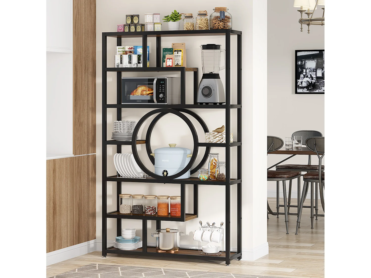 Biblioteca Industrial de 8 Niveles, Biblioteca Autónoma Alta con Mueble de Almacenamiento de 11 Compartimentos para el Salón