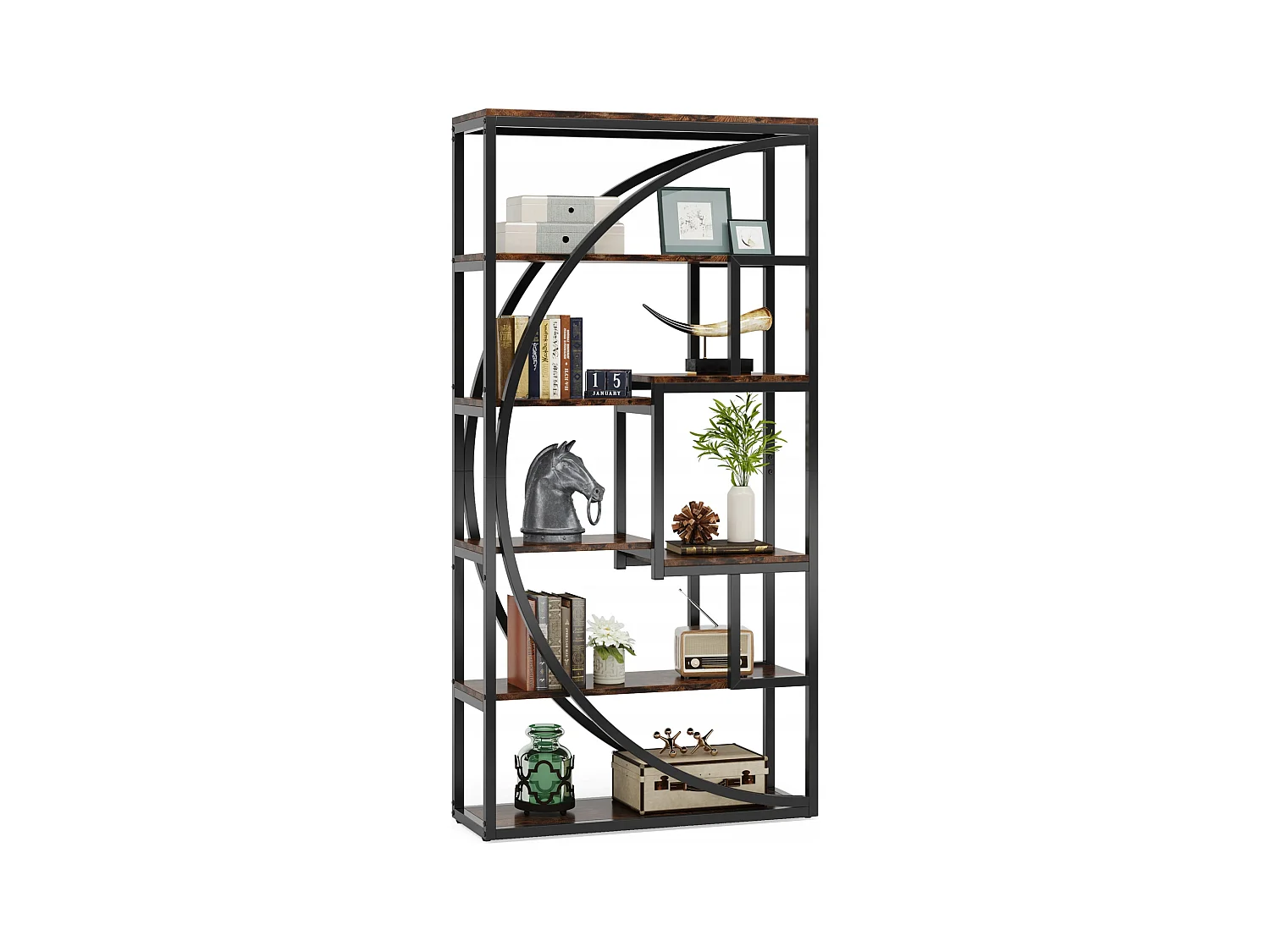 Bibliothèque Industrielle à 5 Niveaux, Bibliothèque de 180 cm de Hauteur avec 8 Étagères de Rangement Ouvertes