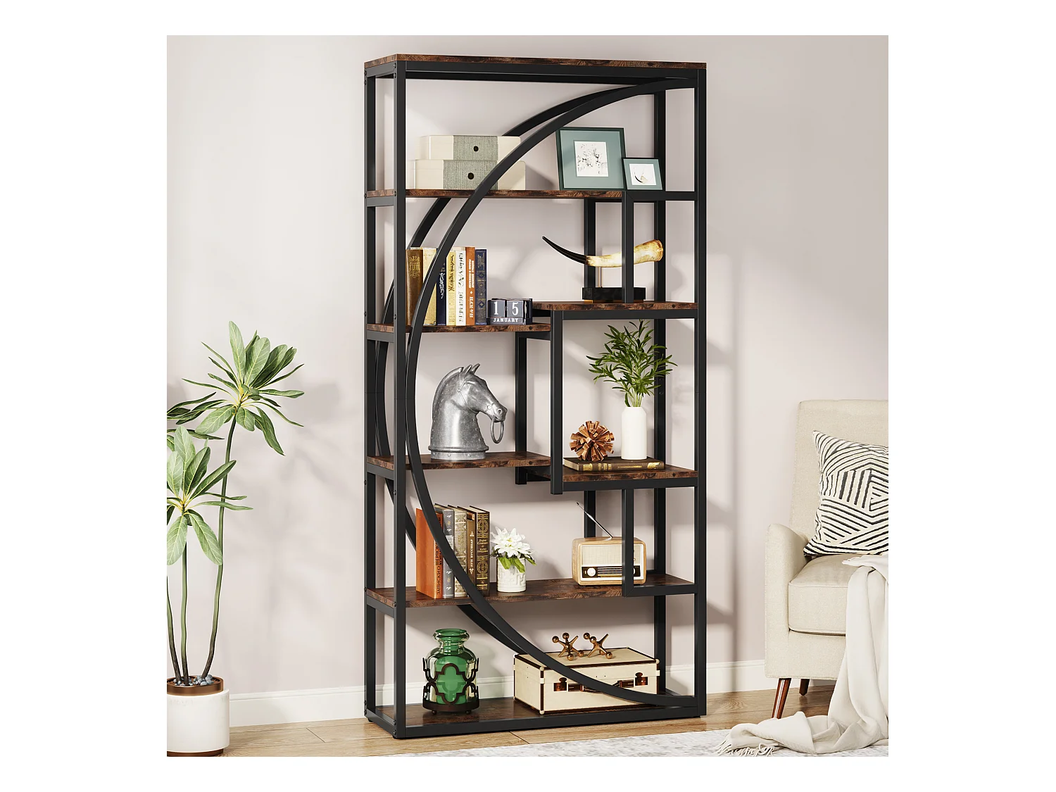 Industriebibliothek mit 5 Etagen, Bibliothek mit einer Höhe von 180 cm und 8 offenen Ablagefächern