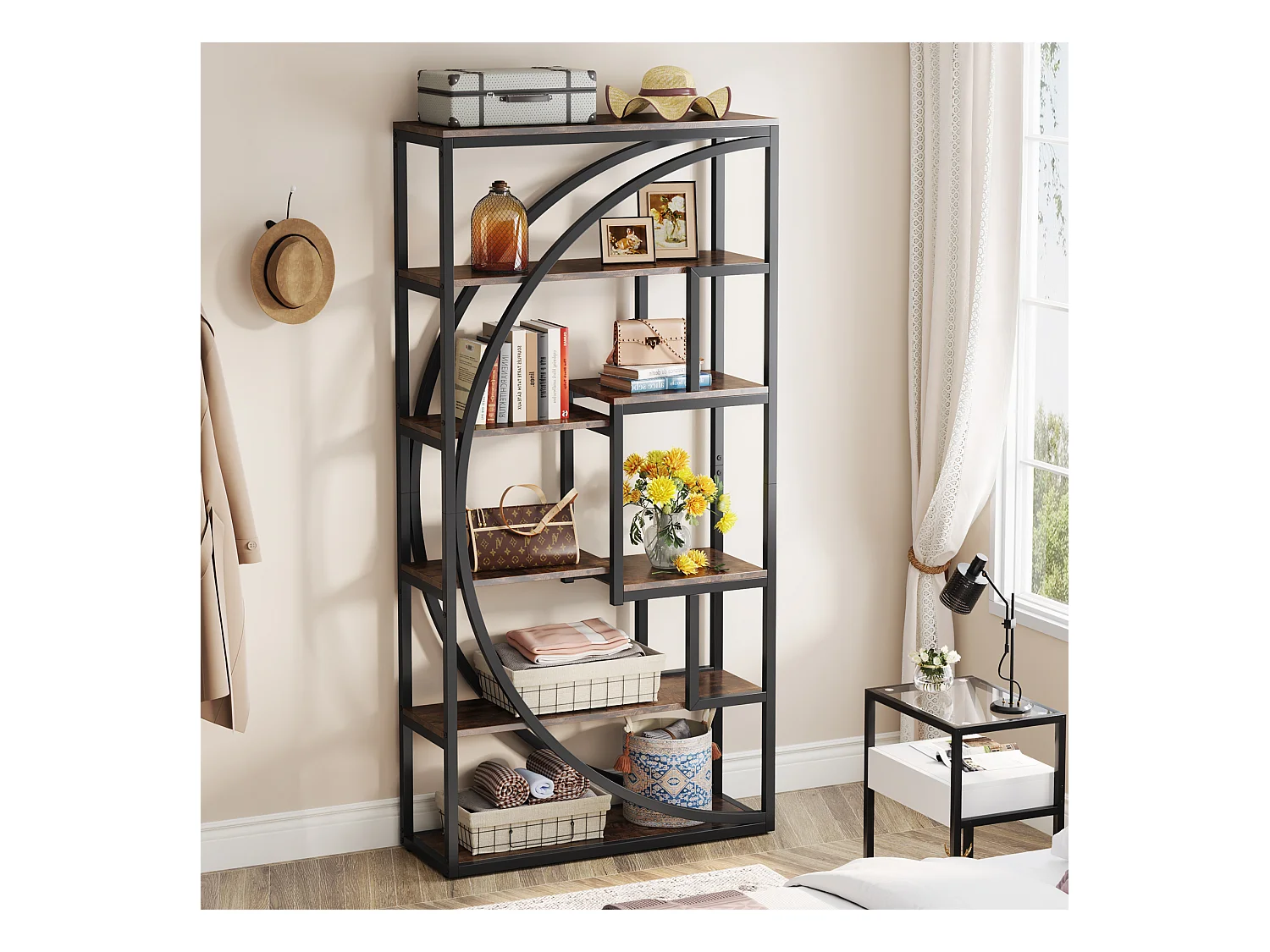 Industriebibliothek mit 5 Etagen, Bibliothek mit einer Höhe von 180 cm und 8 offenen Ablagefächern